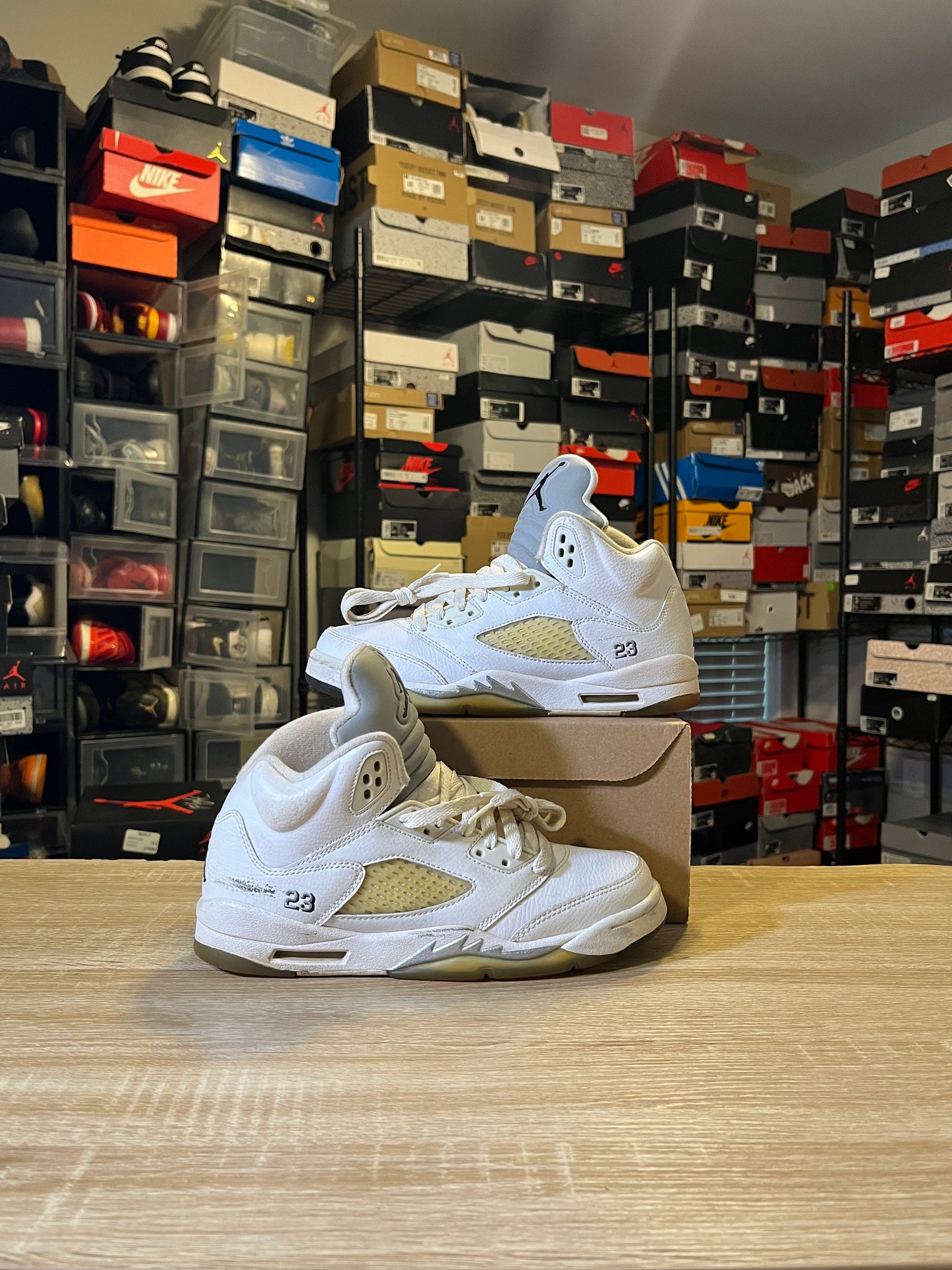 Size 6.5 - AJ 5 White Metallic