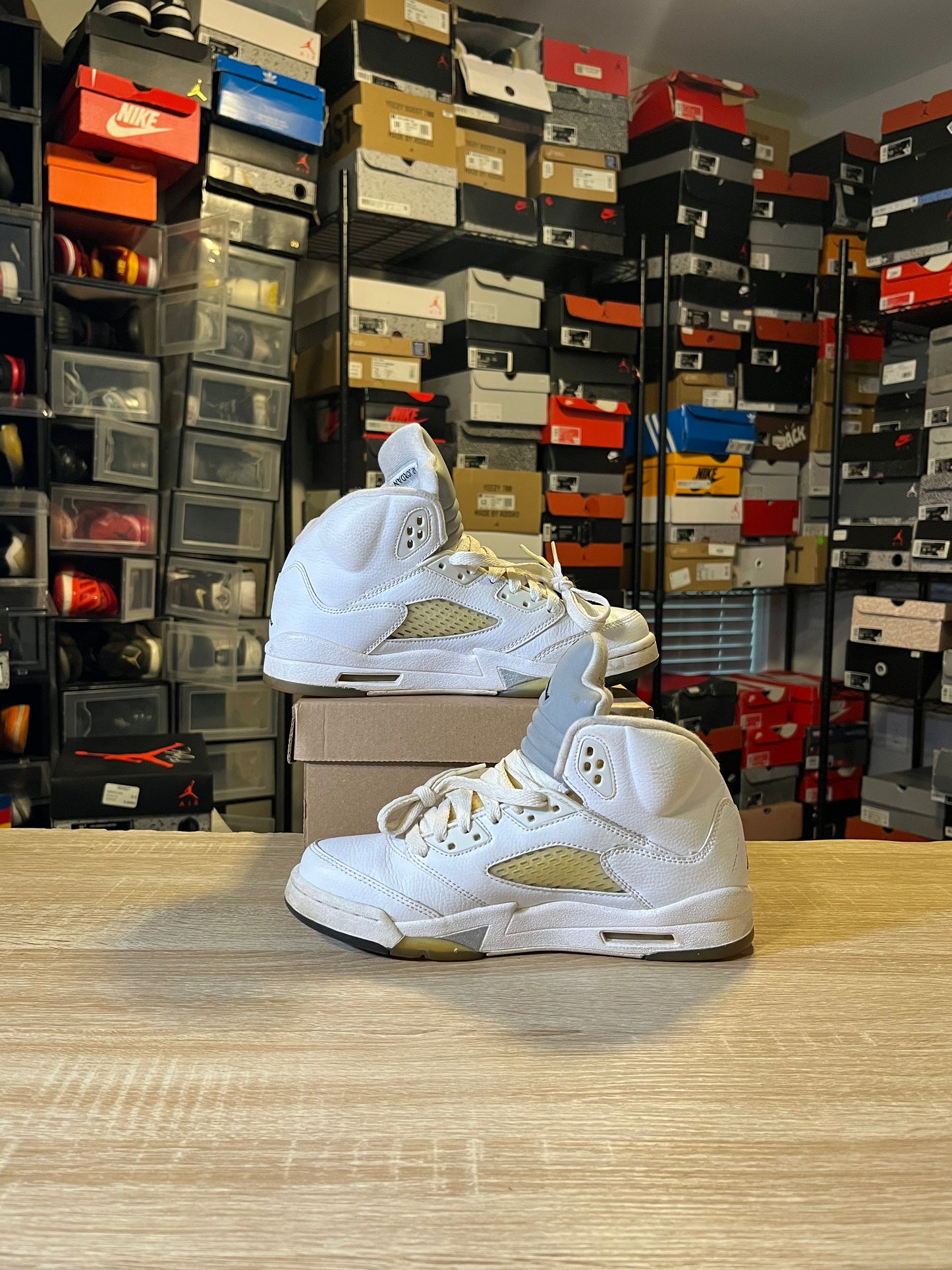 Size 6.5 - AJ 5 White Metallic
