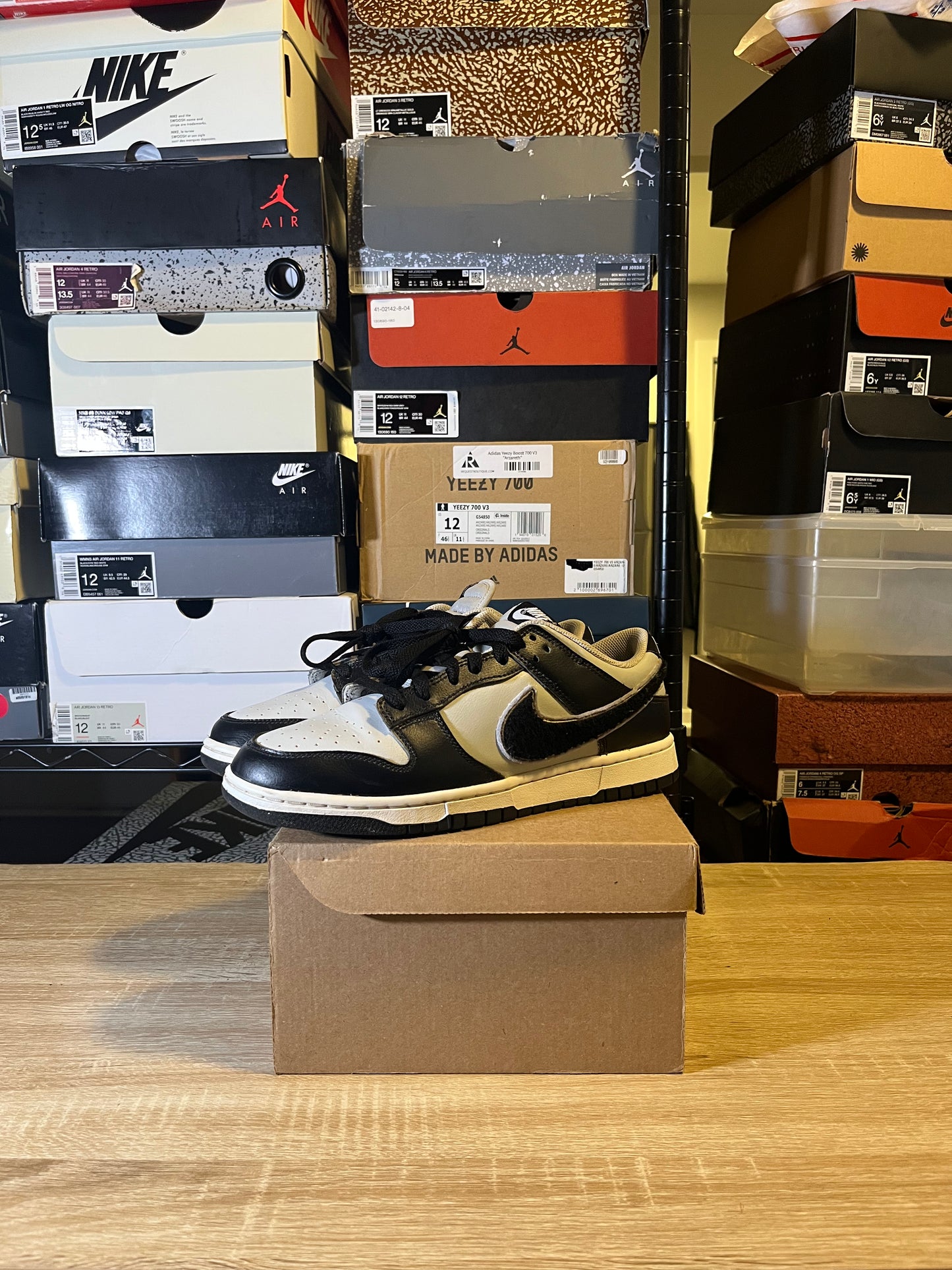 Size 9.5 - Dunk Low Chenille Swoosh - Black Grey Fog