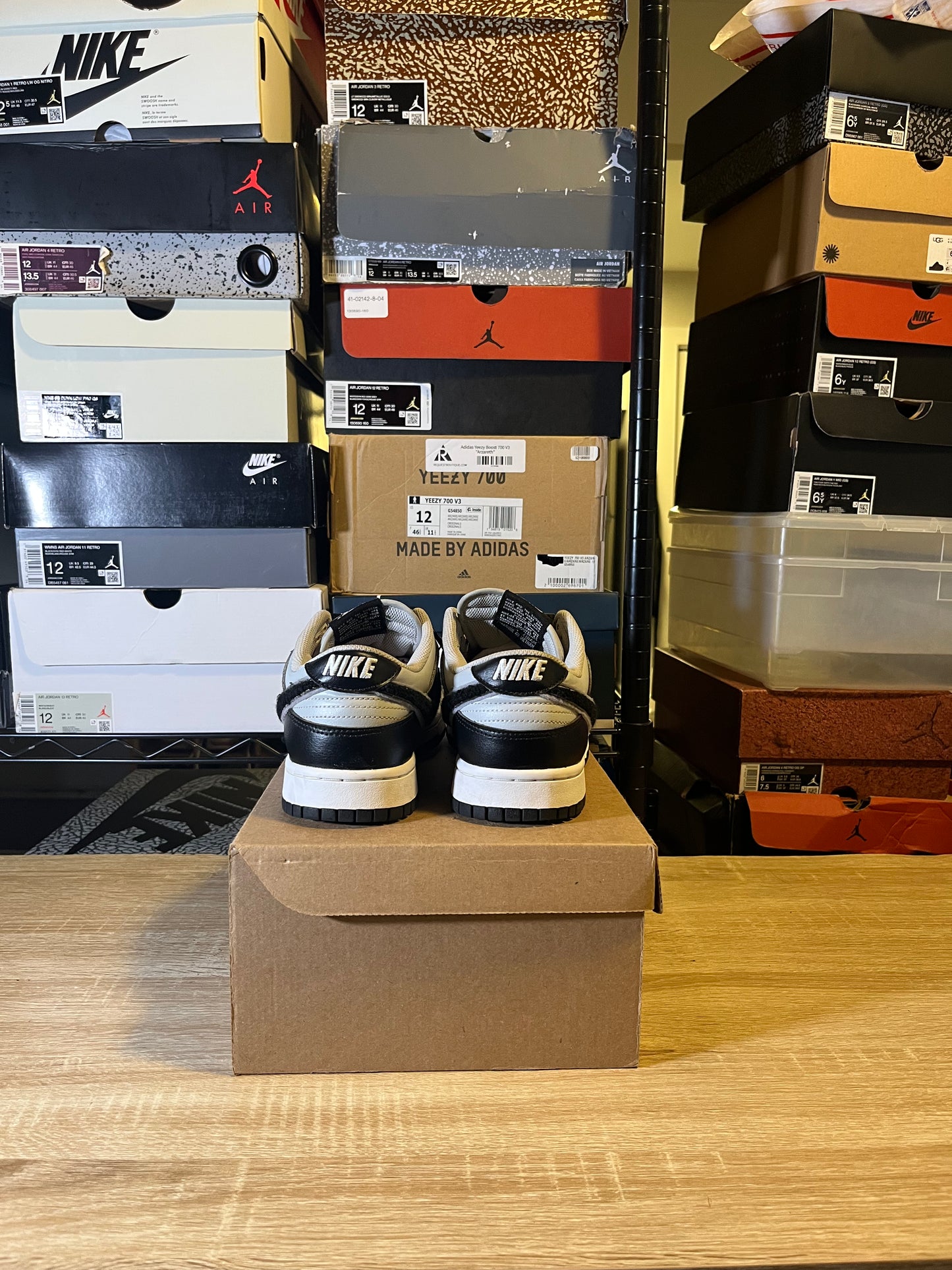 Size 9.5 - Dunk Low Chenille Swoosh - Black Grey Fog