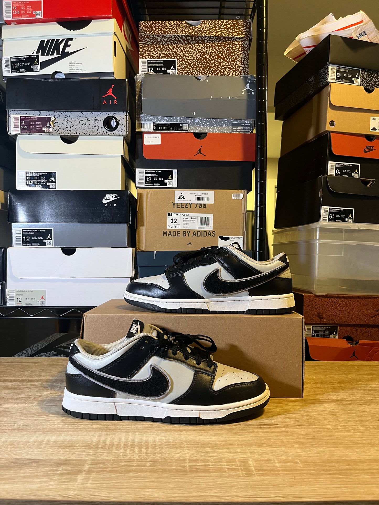 Size 9.5 - Dunk Low Chenille Swoosh - Black Grey Fog