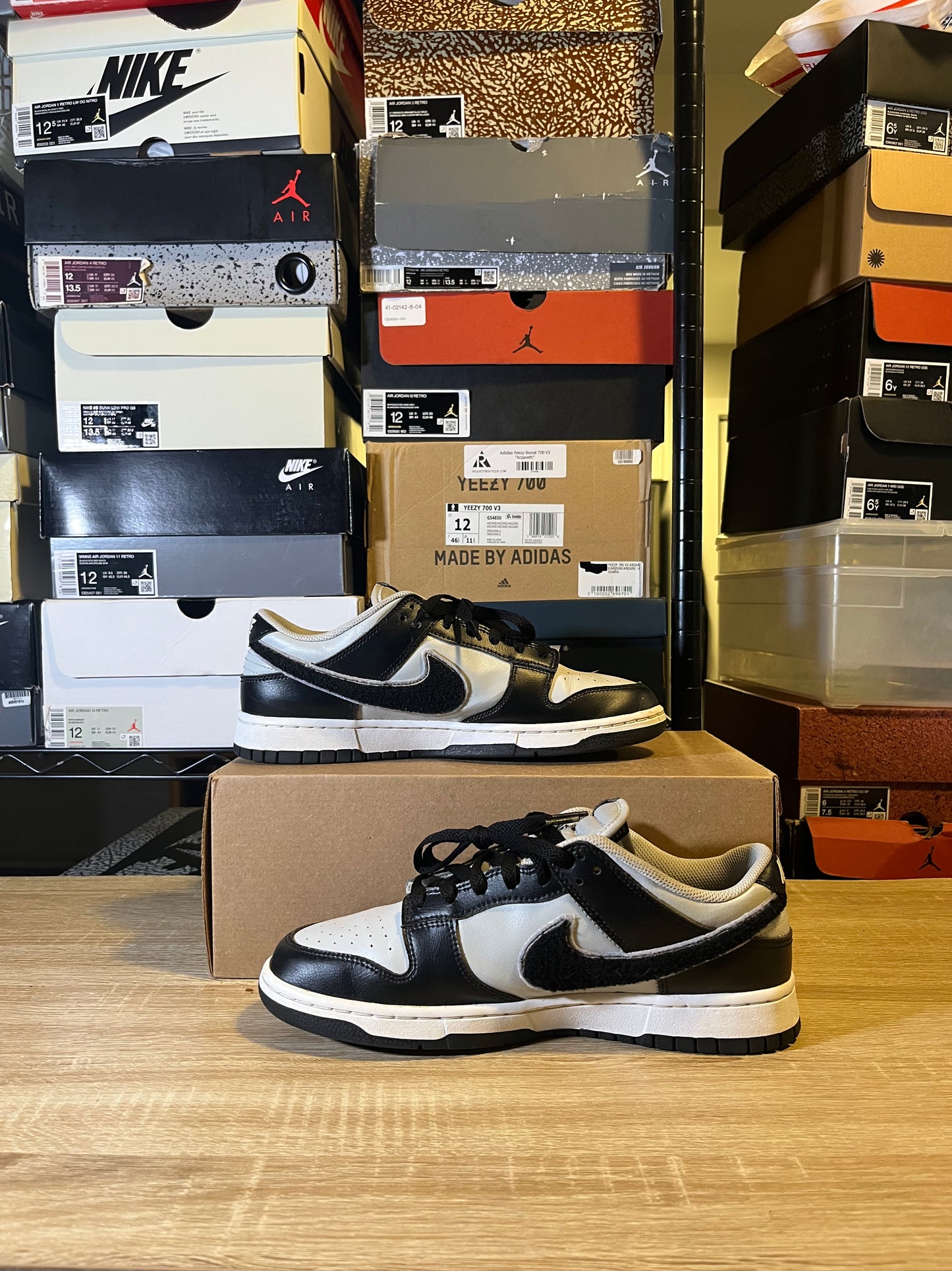 Size 9.5 - Dunk Low Chenille Swoosh - Black Grey Fog