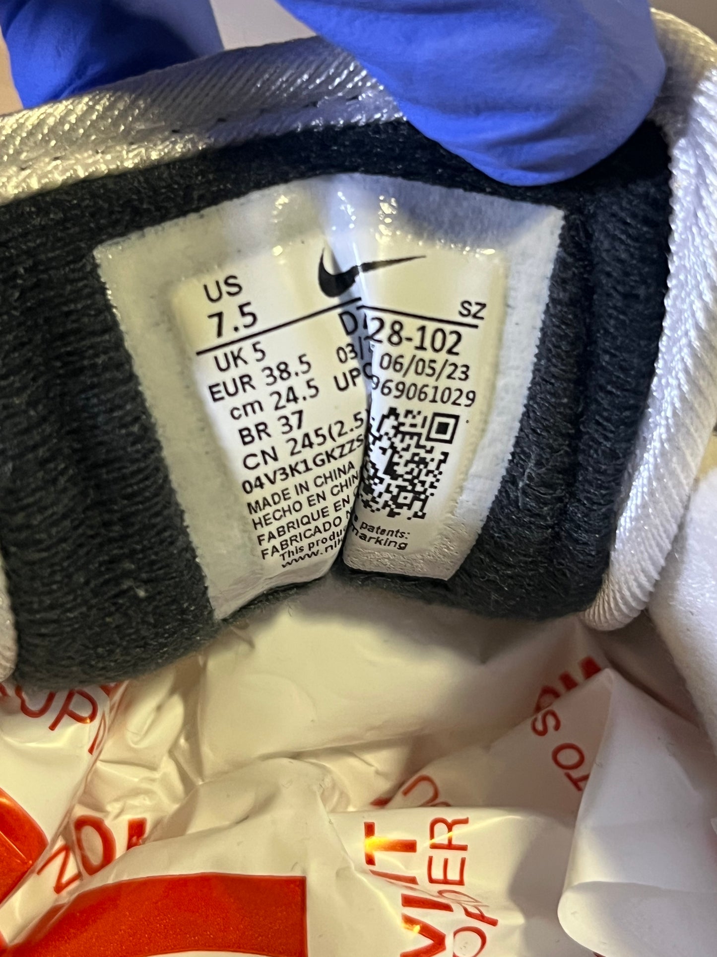 Size 7.5 - Air Max 1 Essential White Pure Platinum Black