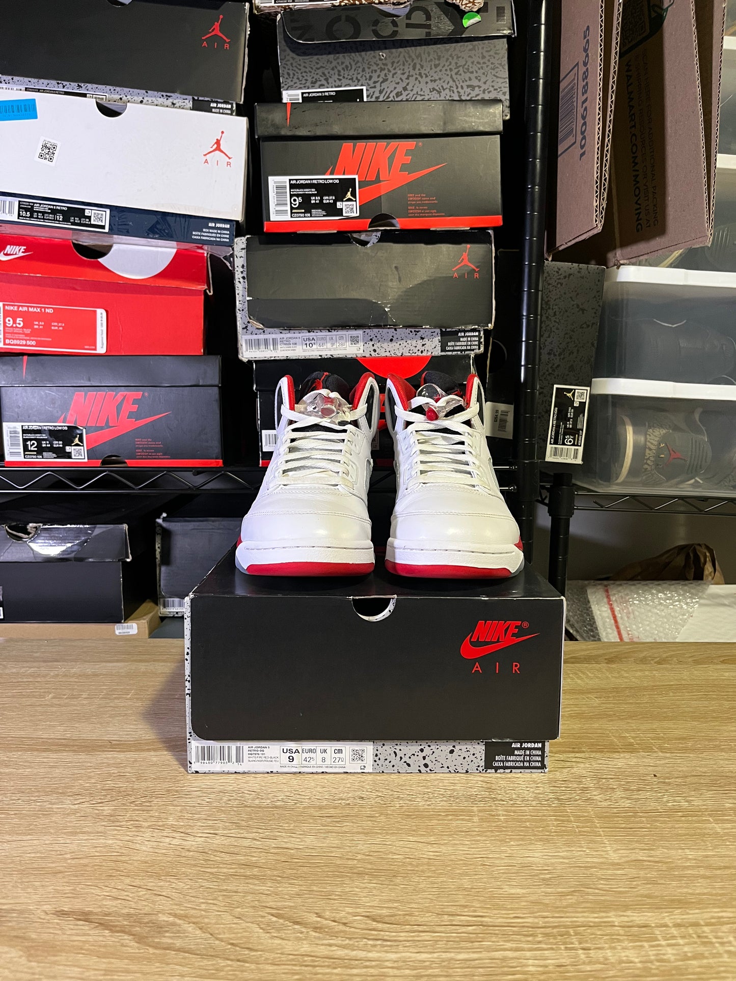 Size 9 – AJ 5 Fire Red Black Tongue