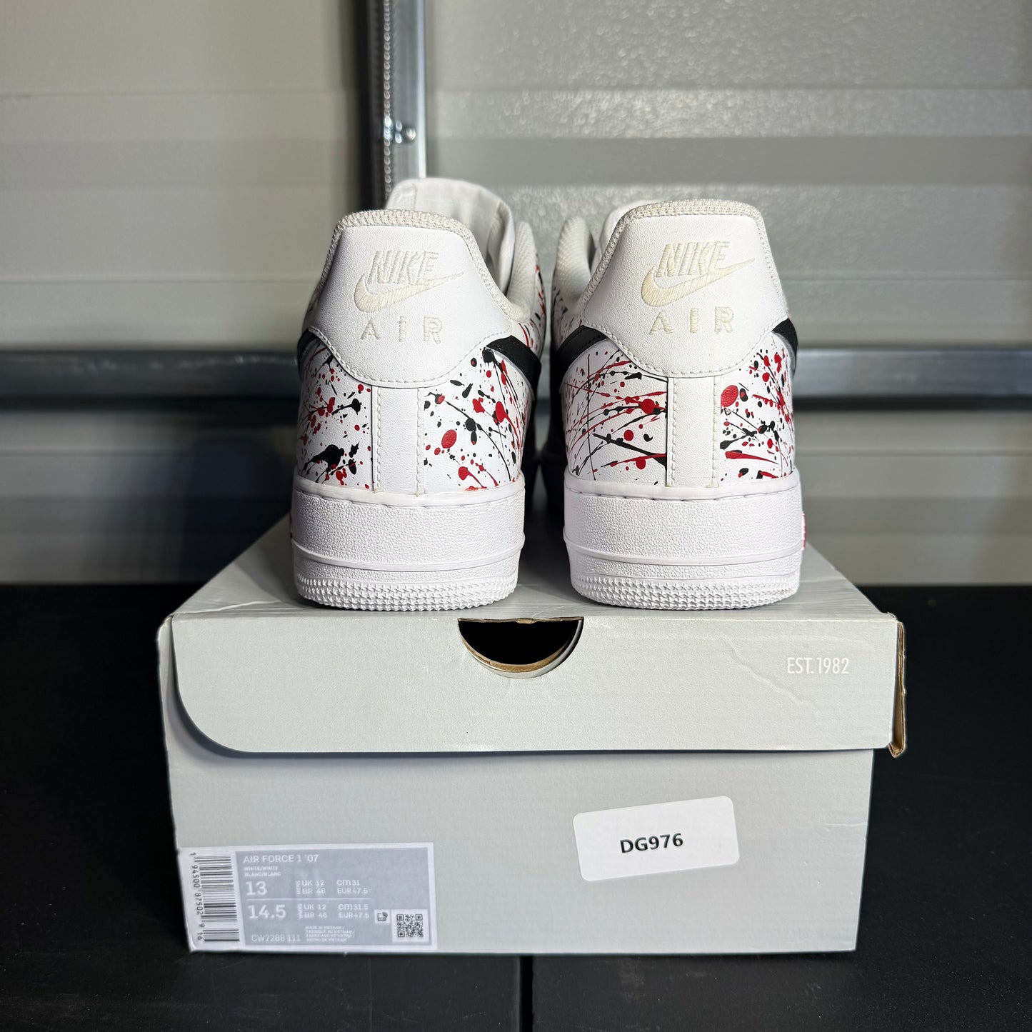 Size 13 - AF 1 Custom White Shoes Red Black Splatter