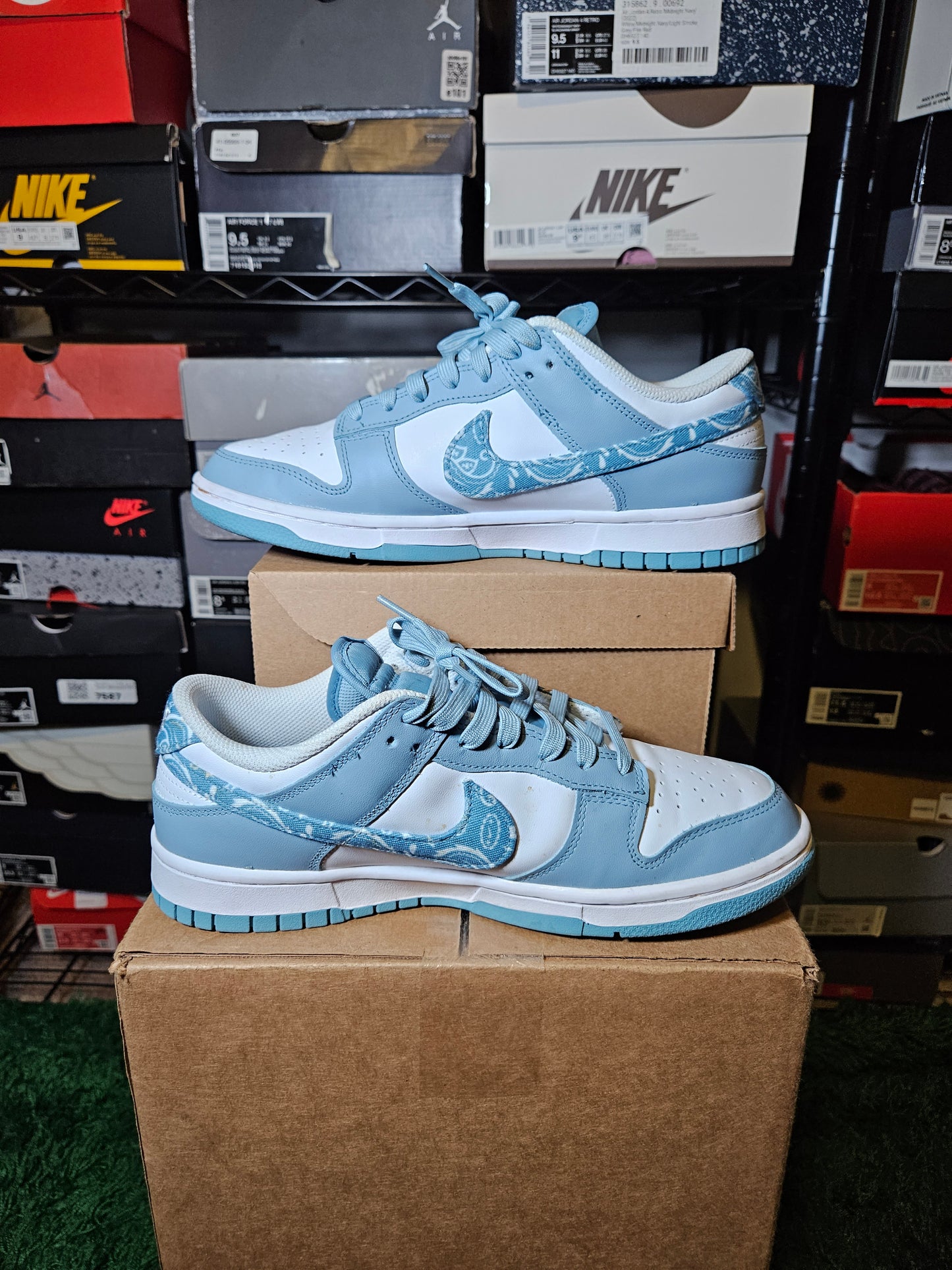 Size 10W/8.5M - Nike Dunk Low Blue Paisley