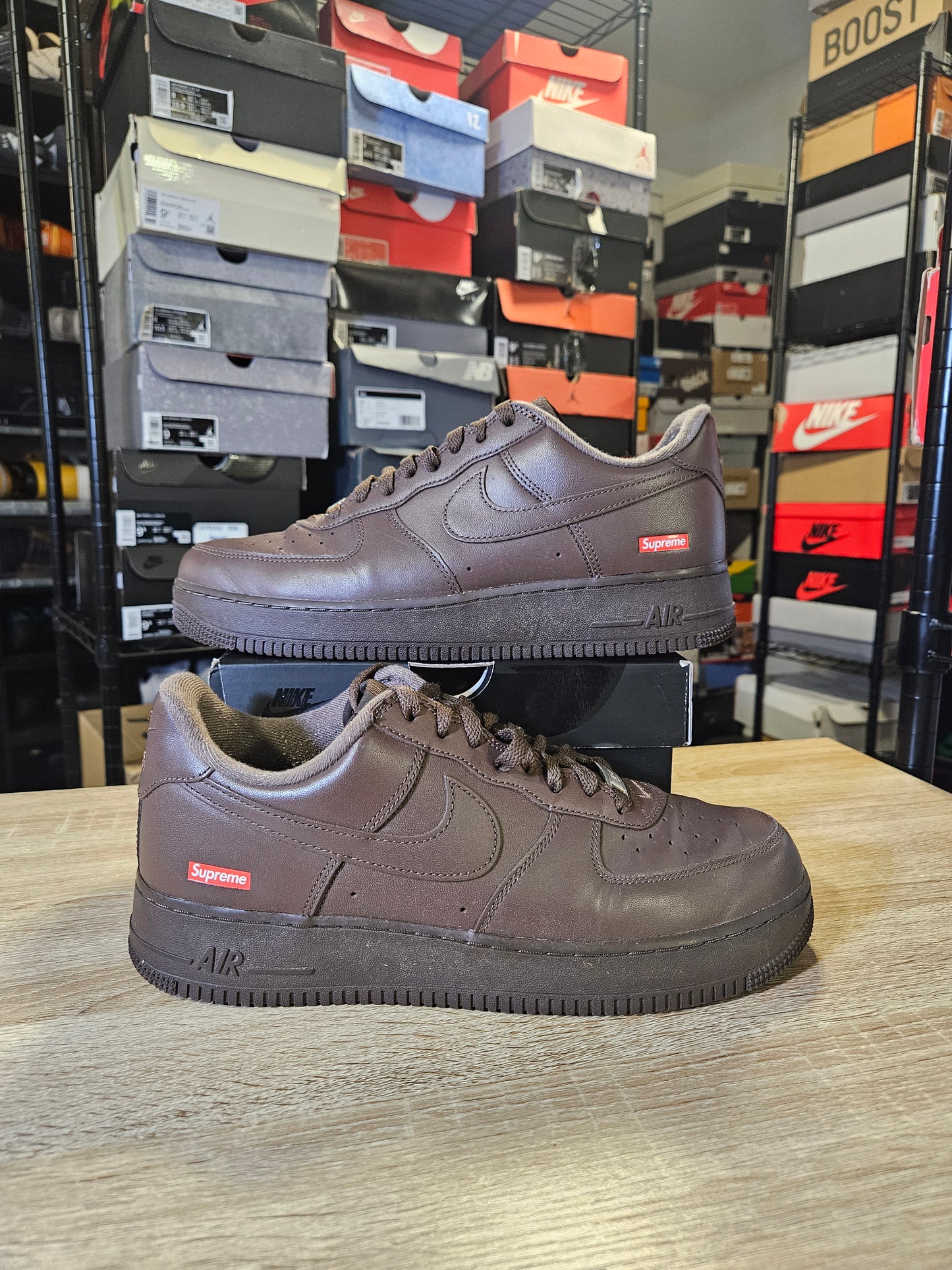 Size 10 - Supreme x Air Force 1 Low Box Logo - Baroque Brown