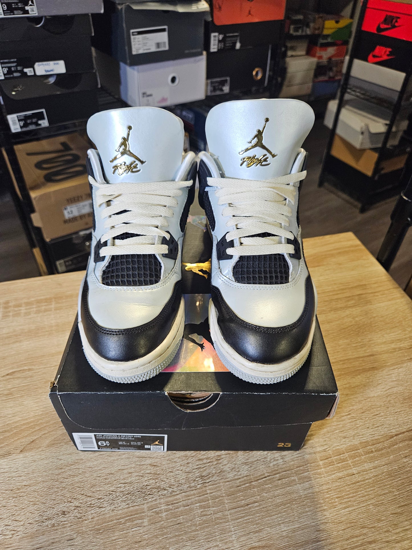 Size 6.5 - AJ 4 Retro Pure Platinum/Metallic Gold