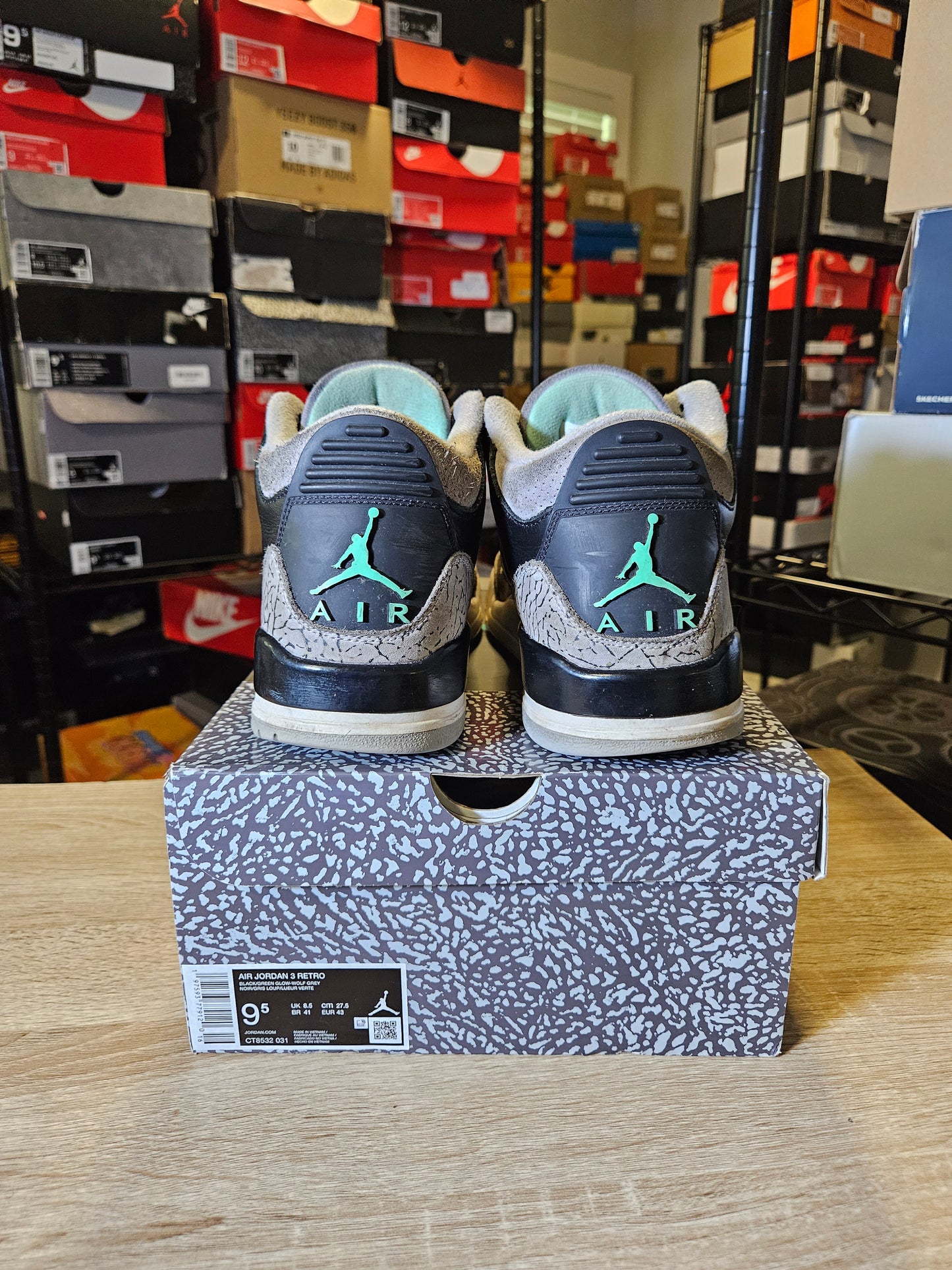 Size 9.5 - AJ 3 Retro Green Glow