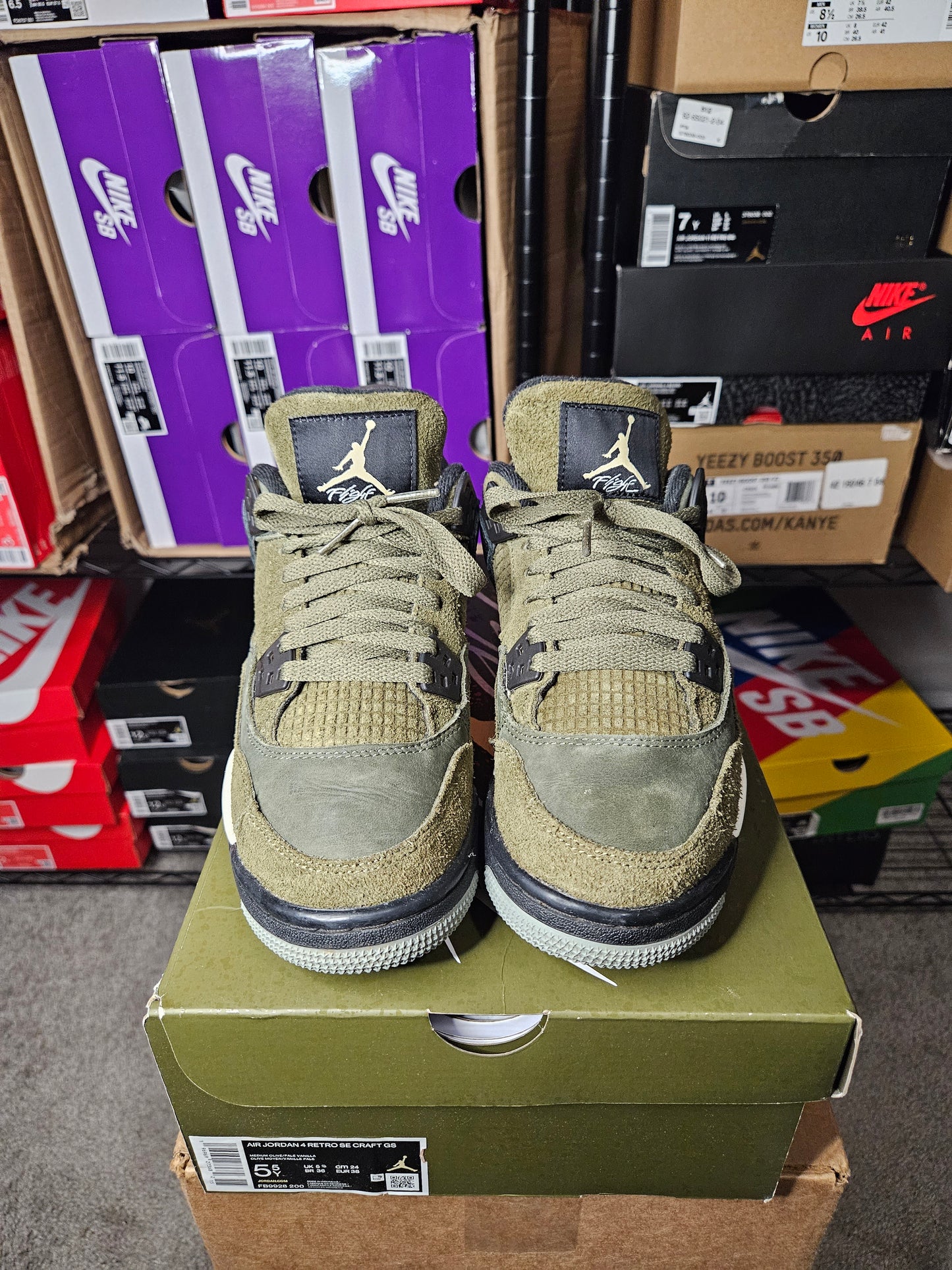 Size 5.5 - AJ 4 SE Retro Low Craft - Olive