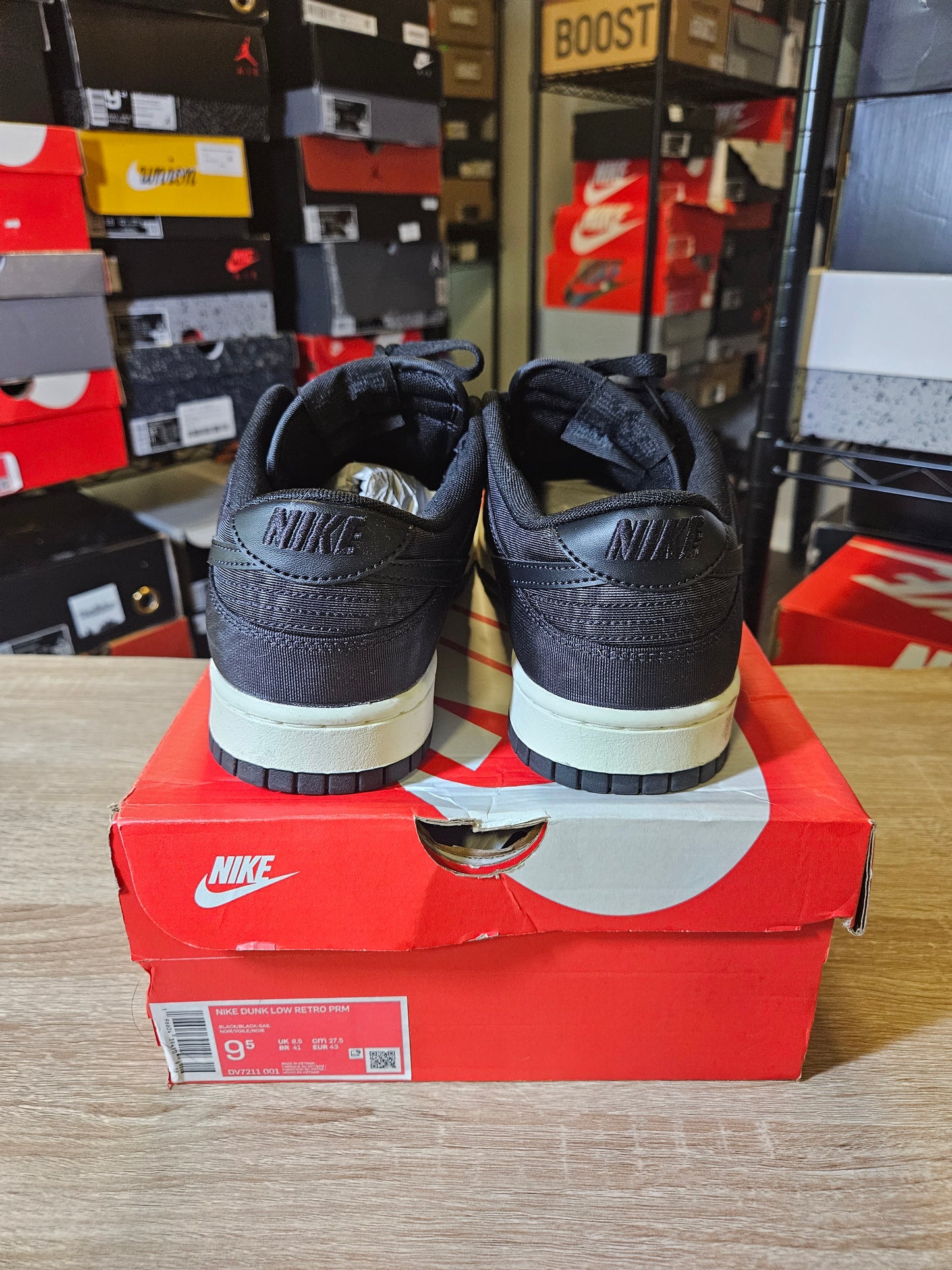 Size 9.5 - Dunk Low Black Canvas