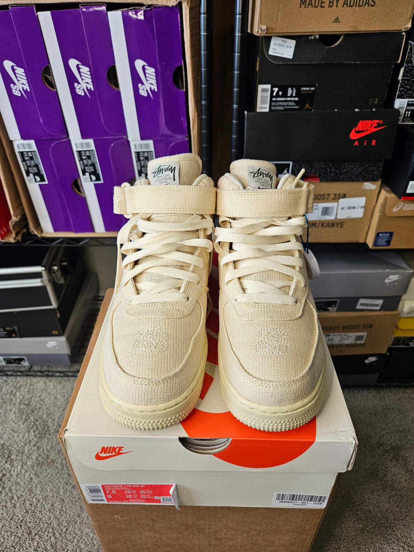 Size 7.5 - Stussy x Air Force 1 Mid Fossil