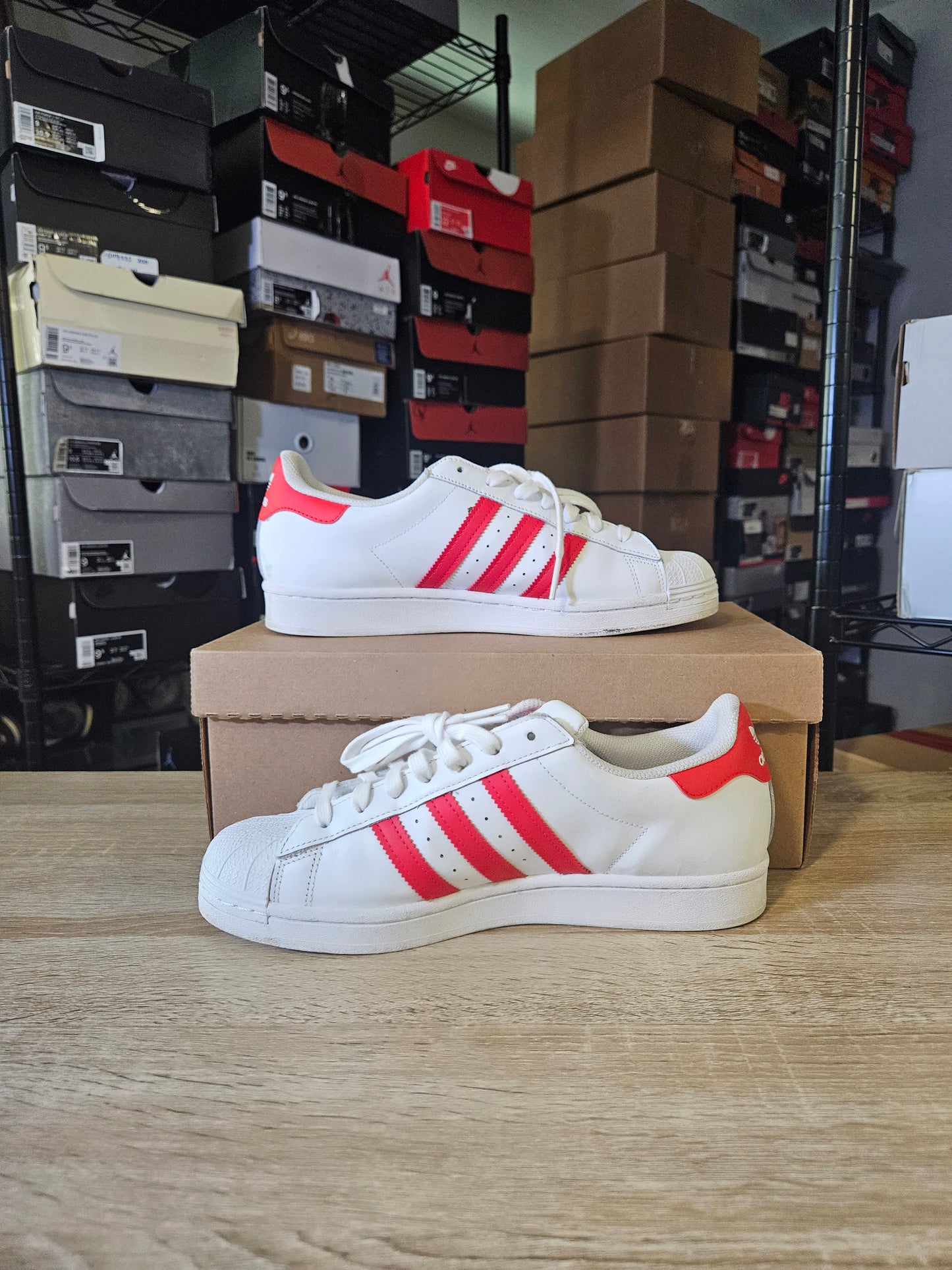 Size 9.5 - Superstar White Vivid Red