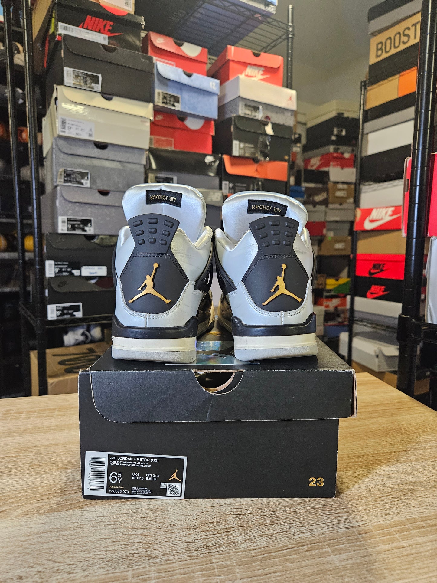 Size 6.5 - AJ 4 Retro Pure Platinum/Metallic Gold