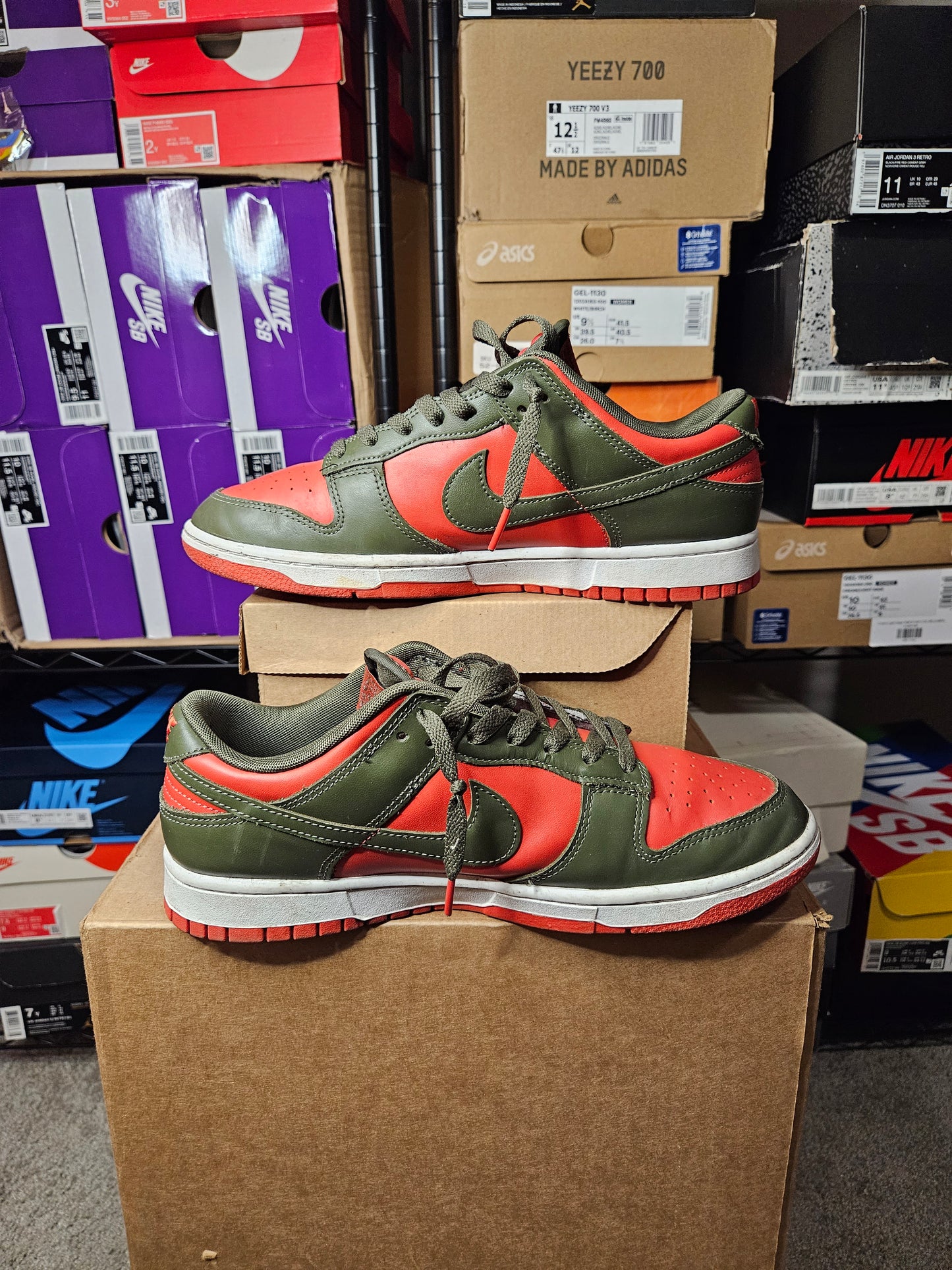 Size 10.5 - Nike Dunk Low Cargo Khaki Mystic Red