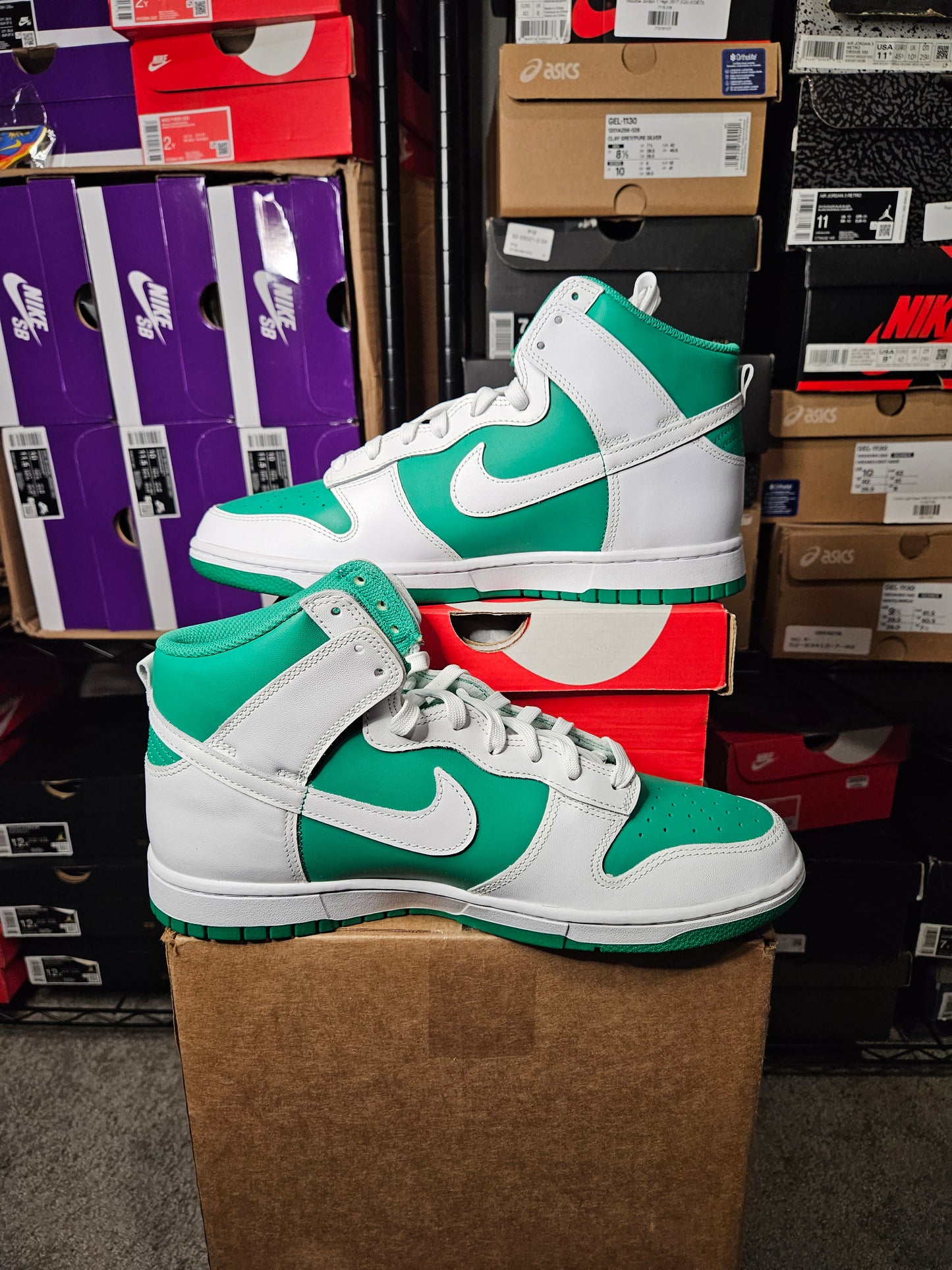 Size 10.5 - Nike Dunk High White Stadium Green