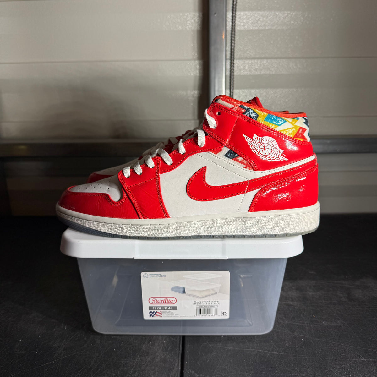 Size 12 - AJ 1 Mid Barcelona Sweater Red Patent nb