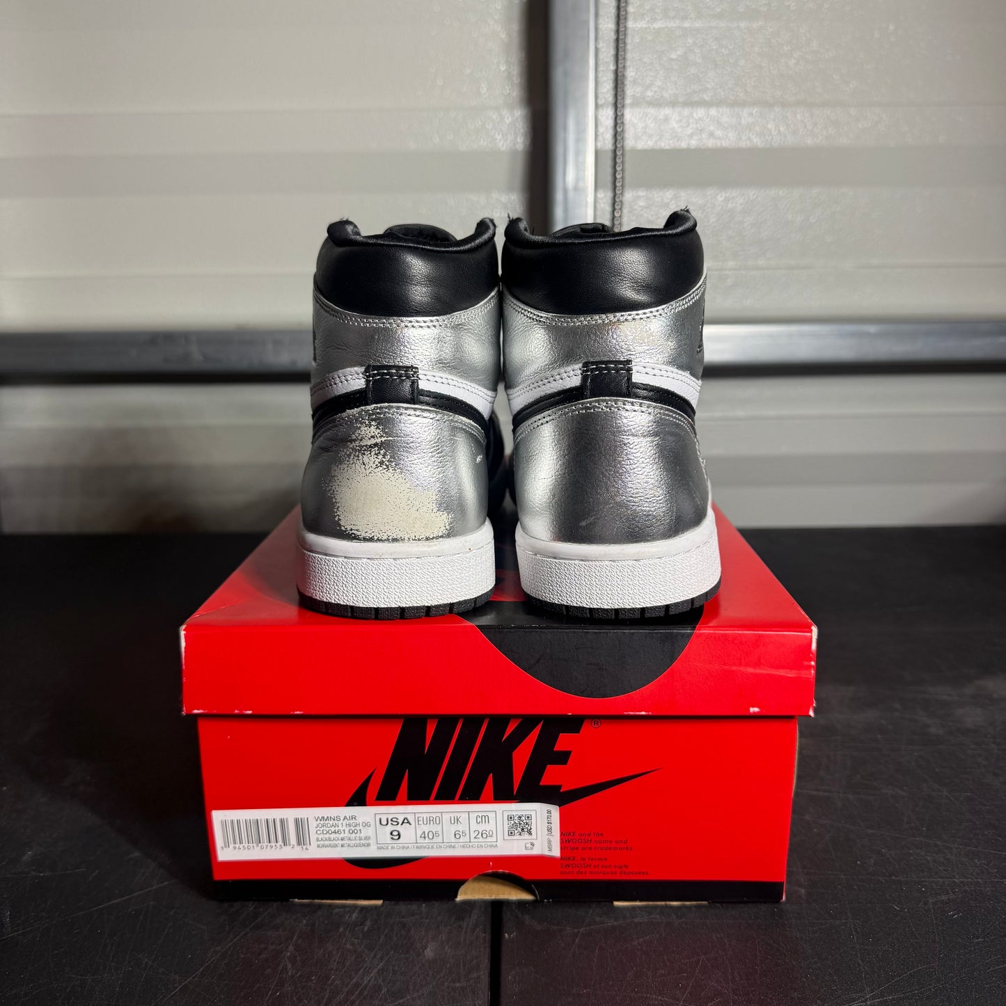 Size 9W - AJ 1 Silver Toe
