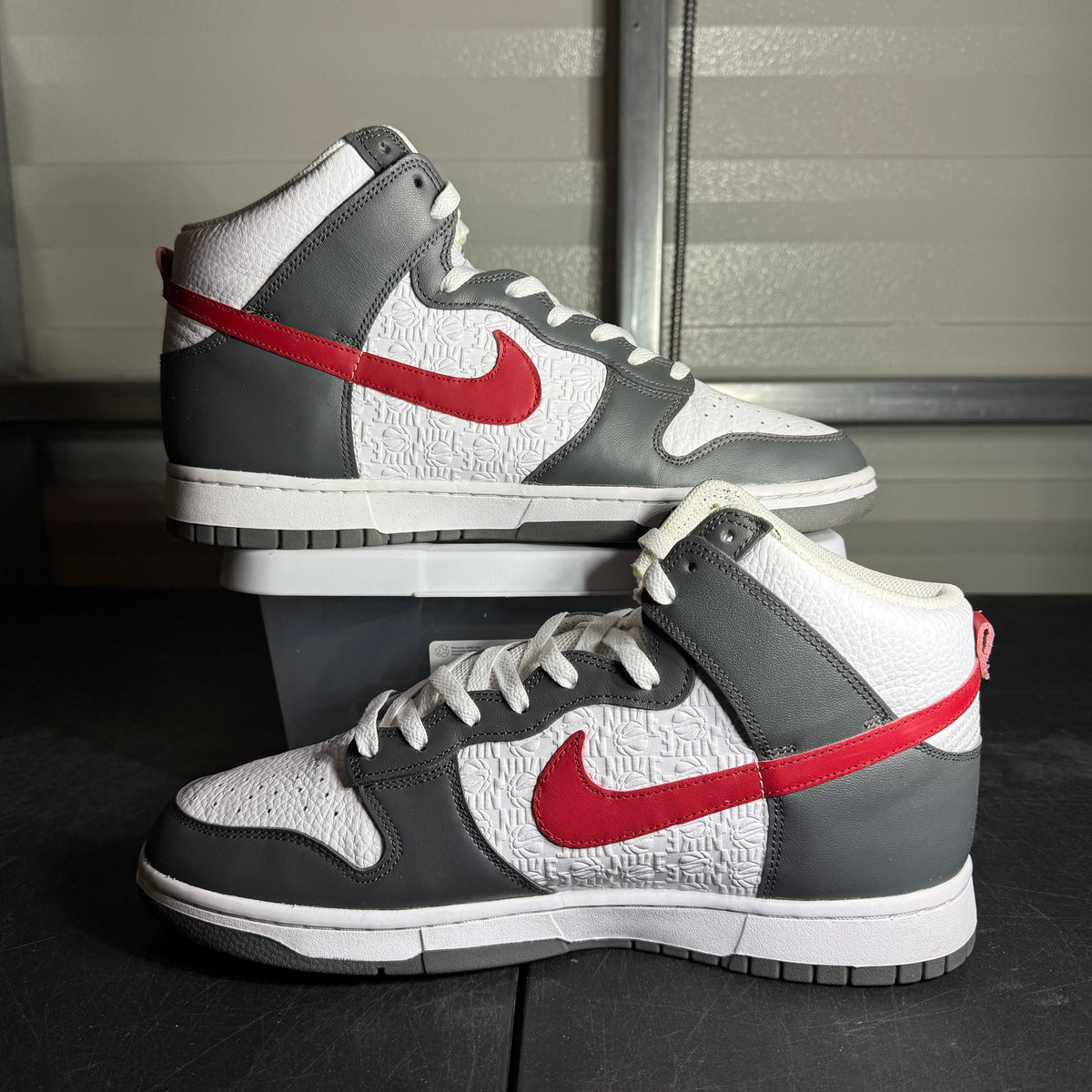 Size 12 - Nike Dunk High Embossed Hoops Iron Grey Gym Red