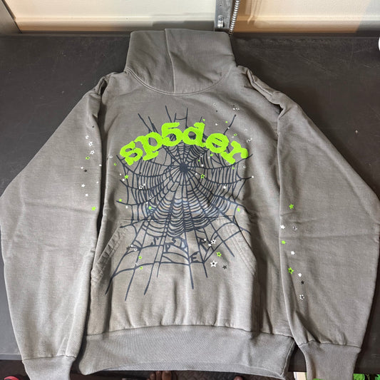 Size Small- Sp5der Hoodie Grey & Green