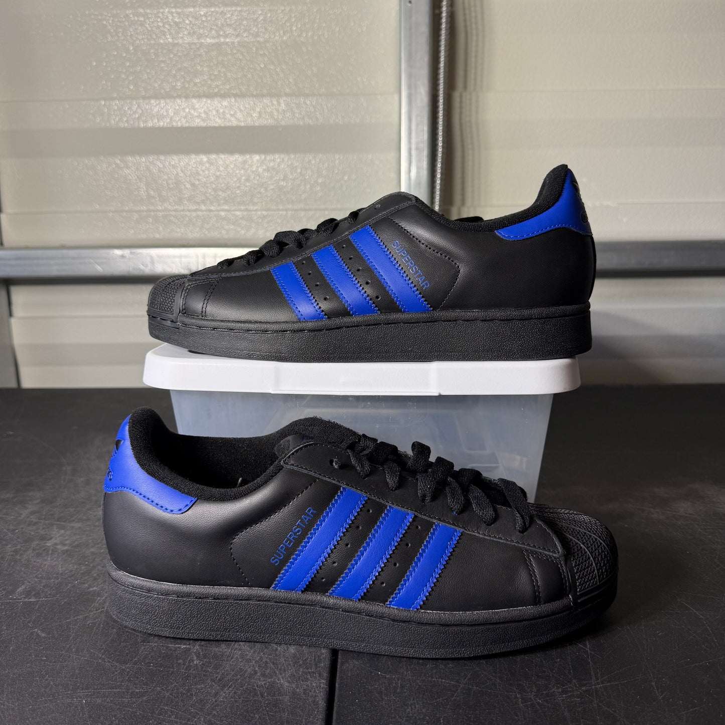 Size 9.5 - Adidas Superstar Black Blue