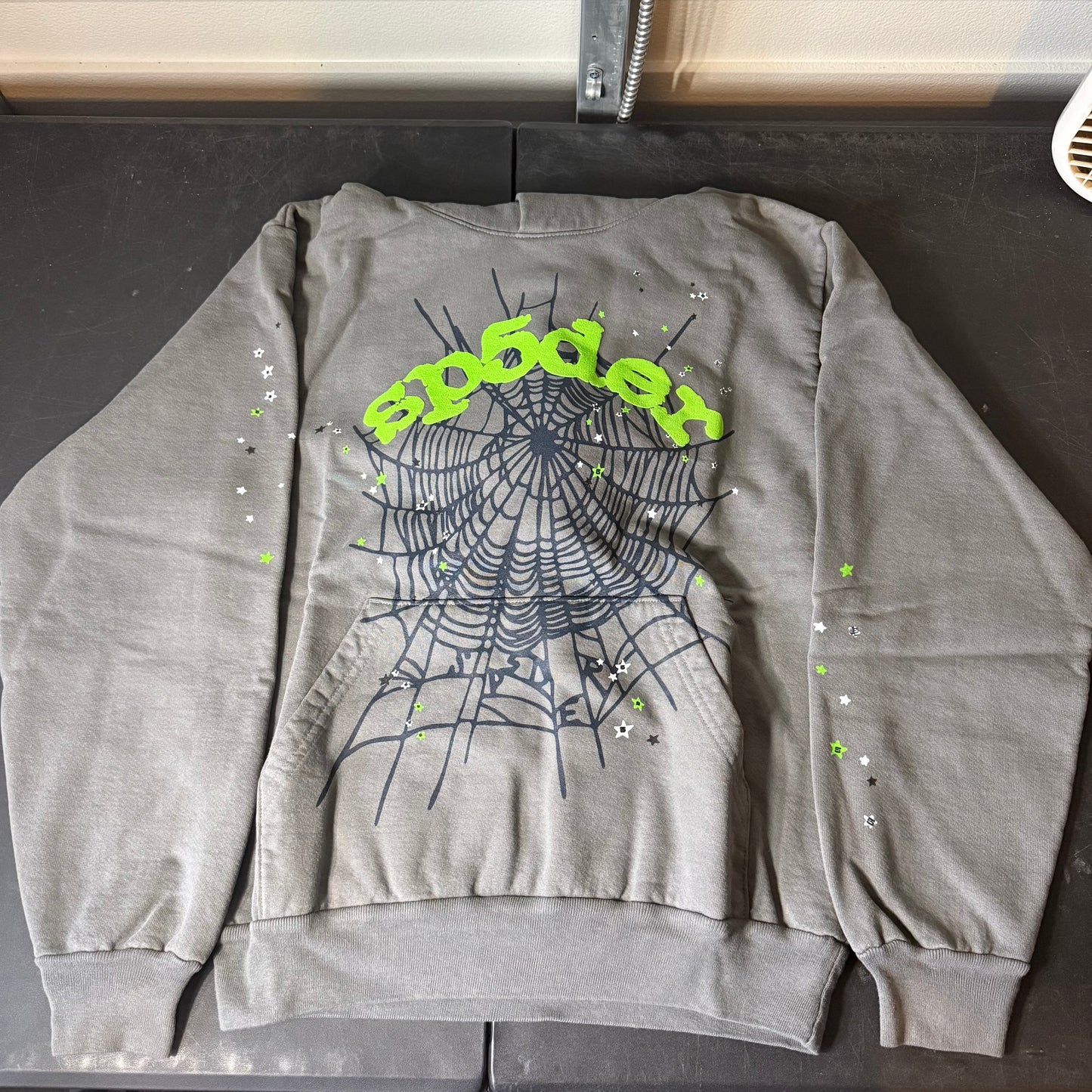 Size Small- Sp5der Hoodie Grey & Green