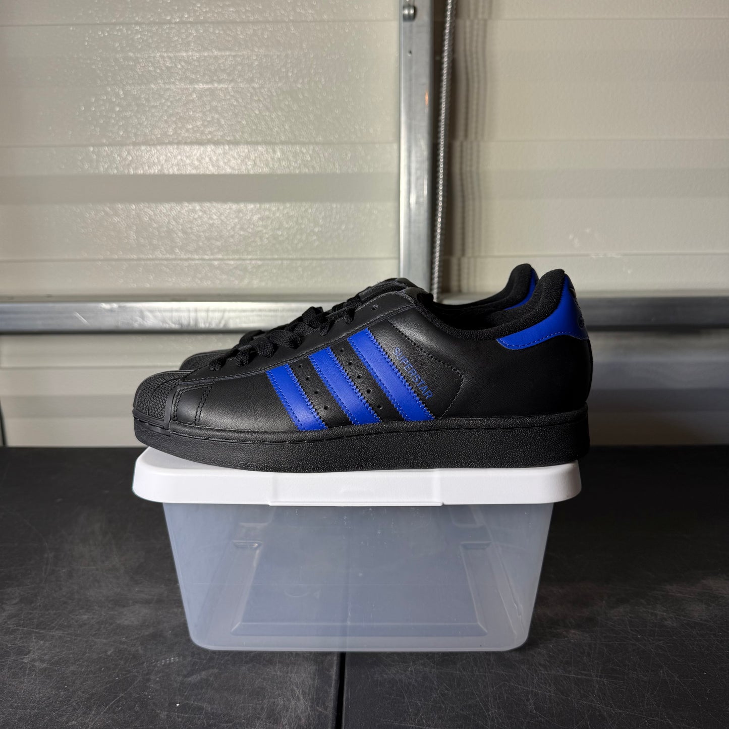 Size 9.5 - Adidas Superstar Black Blue
