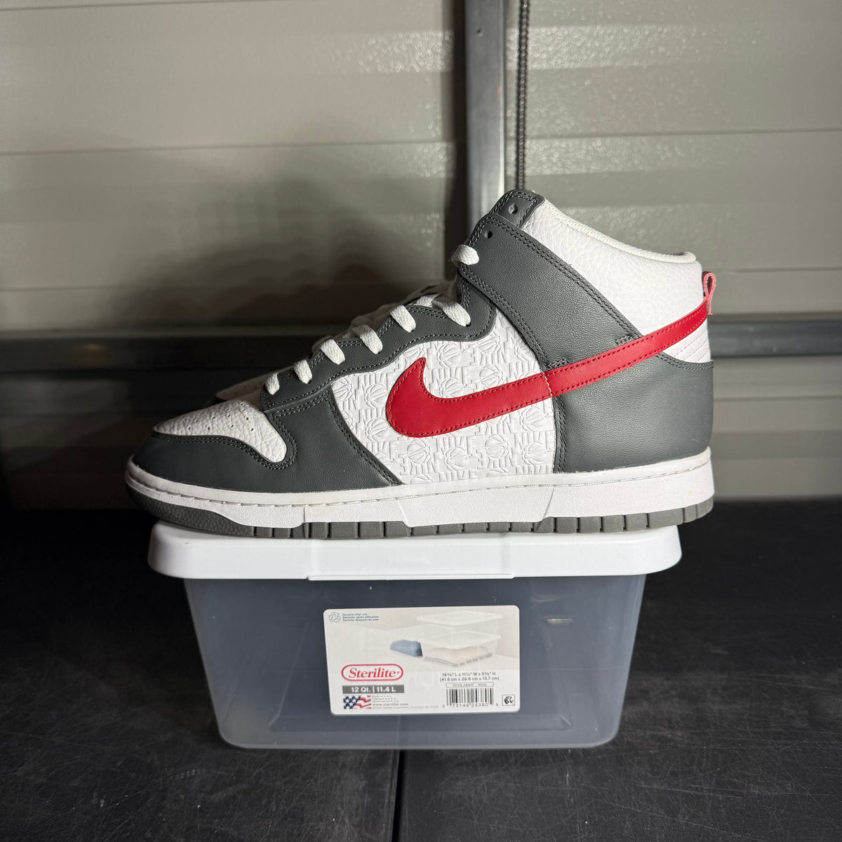 Size 12 - Nike Dunk High Embossed Hoops Iron Grey Gym Red
