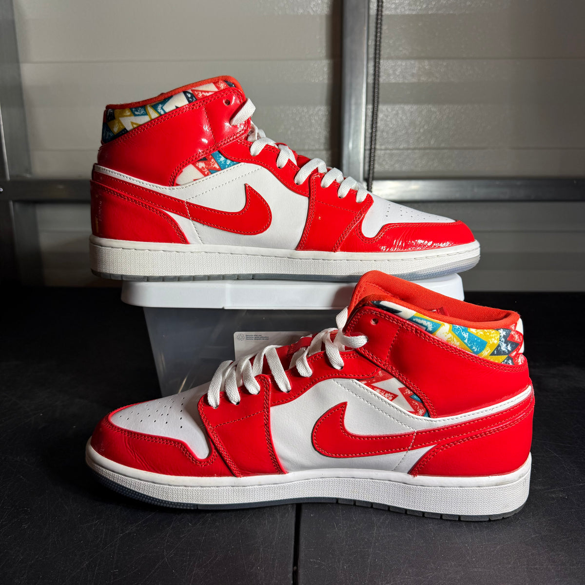Size 12 - AJ 1 Mid Barcelona Sweater Red Patent nb