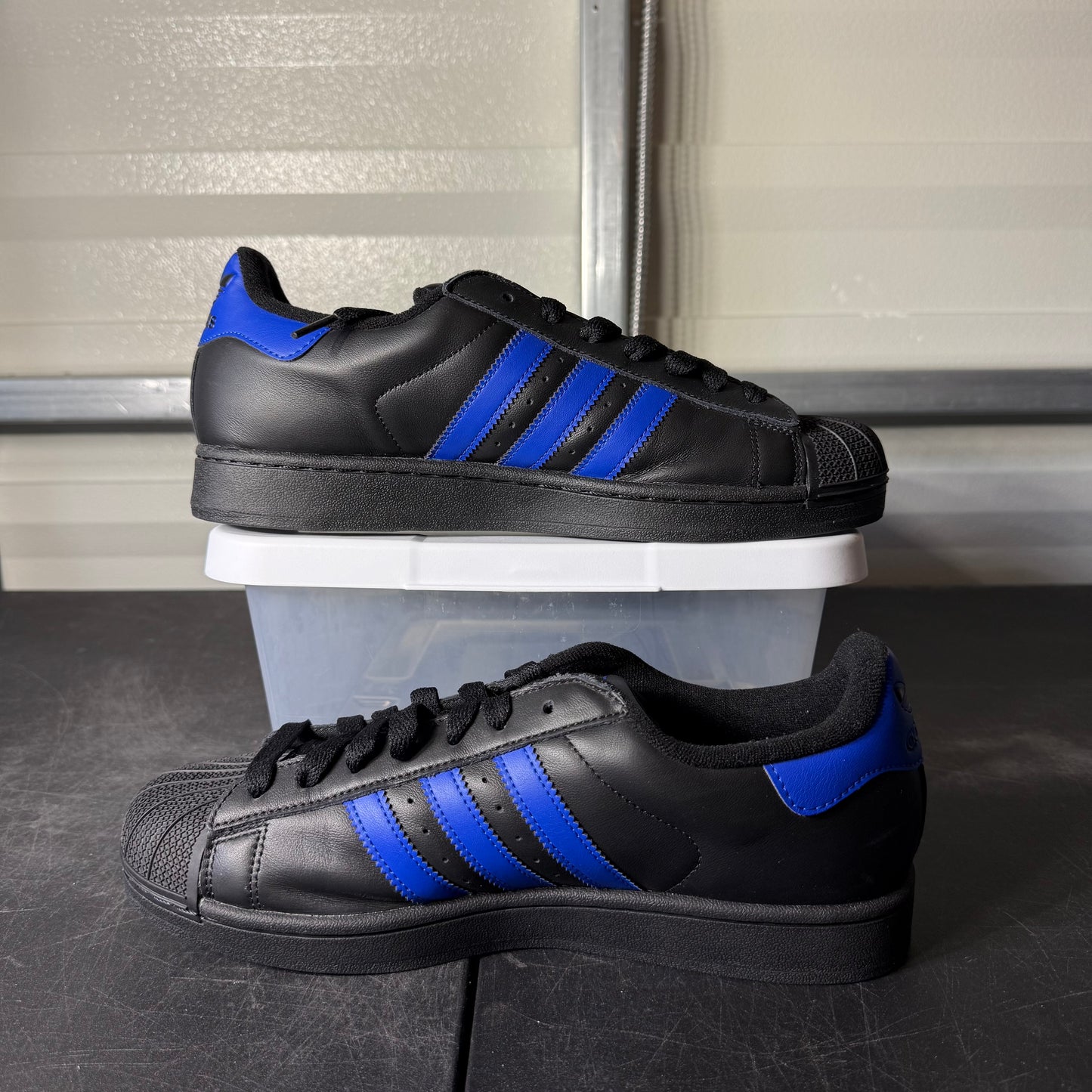 Size 9.5 - Adidas Superstar Black Blue