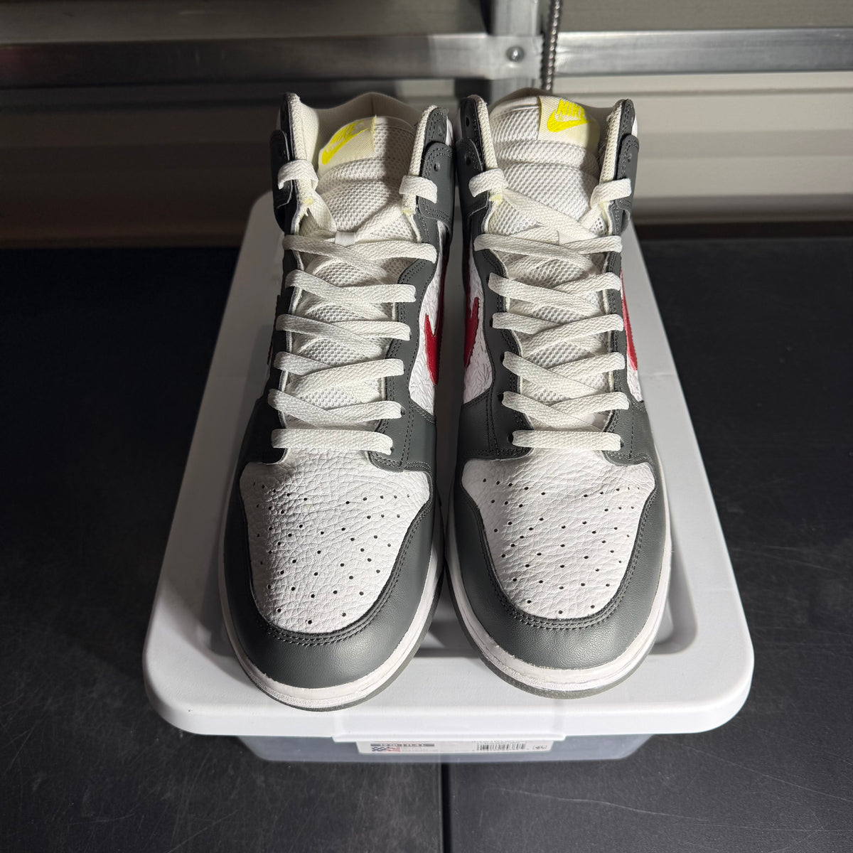 Size 12 - Nike Dunk High Embossed Hoops Iron Grey Gym Red