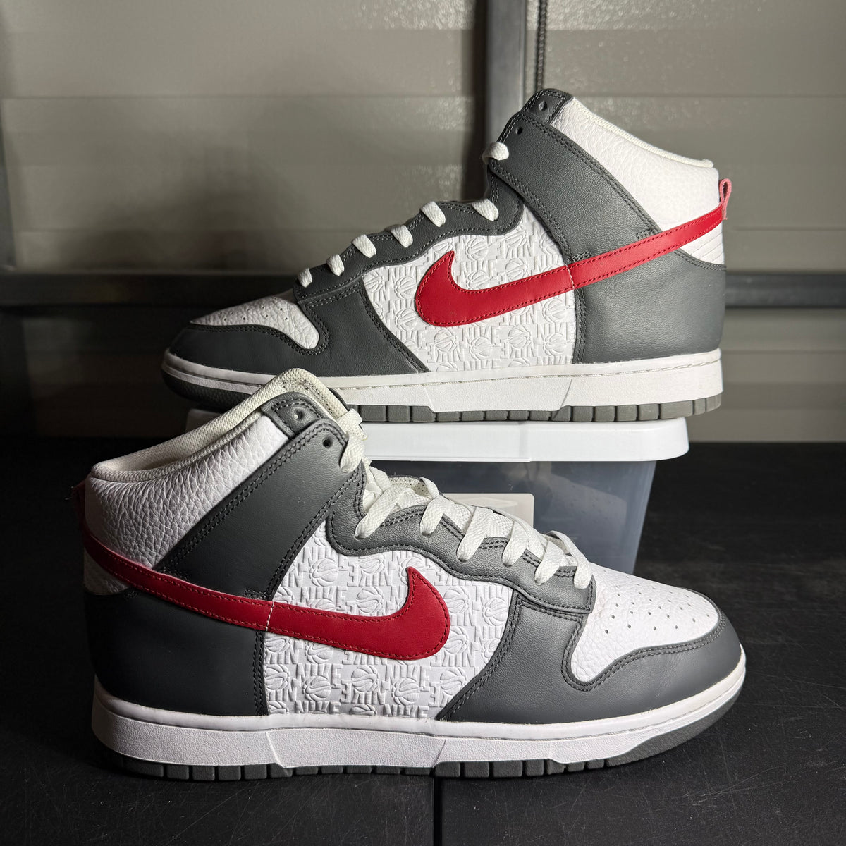 Size 12 - Nike Dunk High Embossed Hoops Iron Grey Gym Red