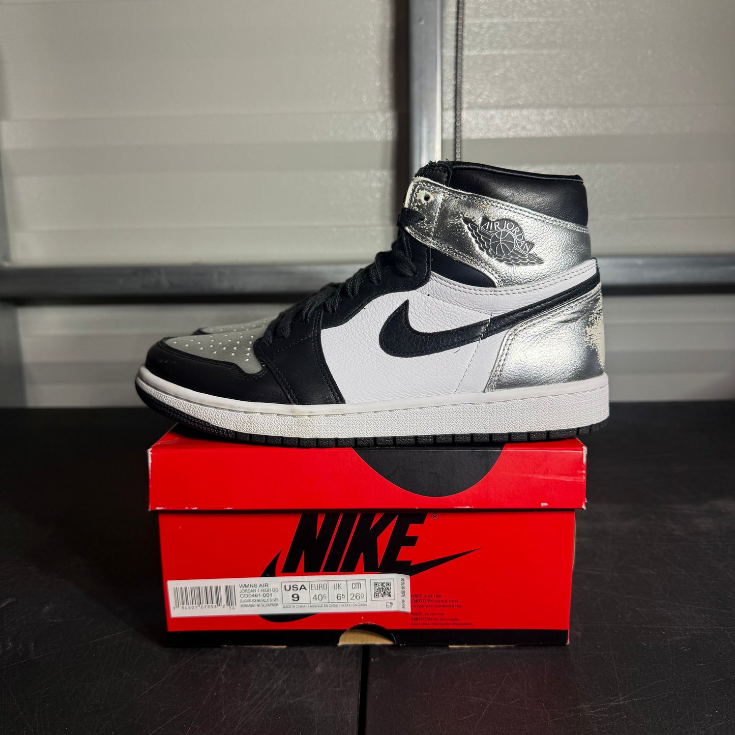 Size 9W - AJ 1 Silver Toe