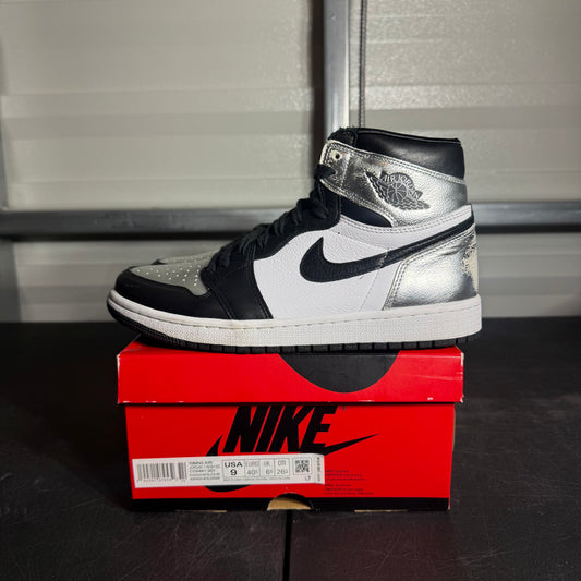 Size 9W - AJ 1 Silver Toe