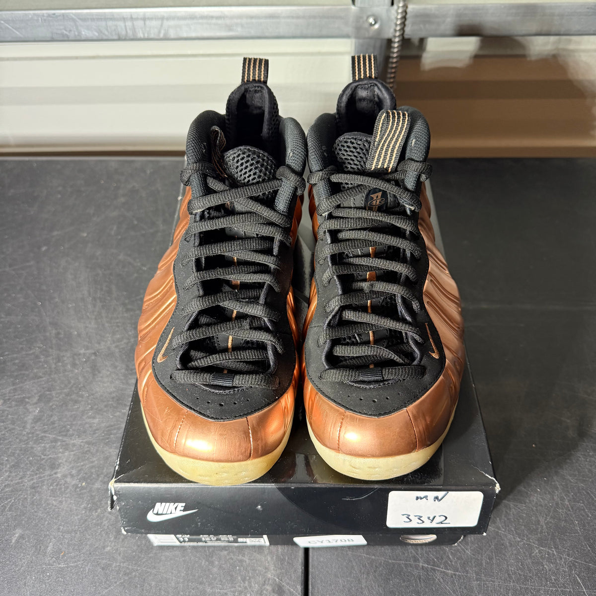 Size 9.5M - Foamposite One Copper