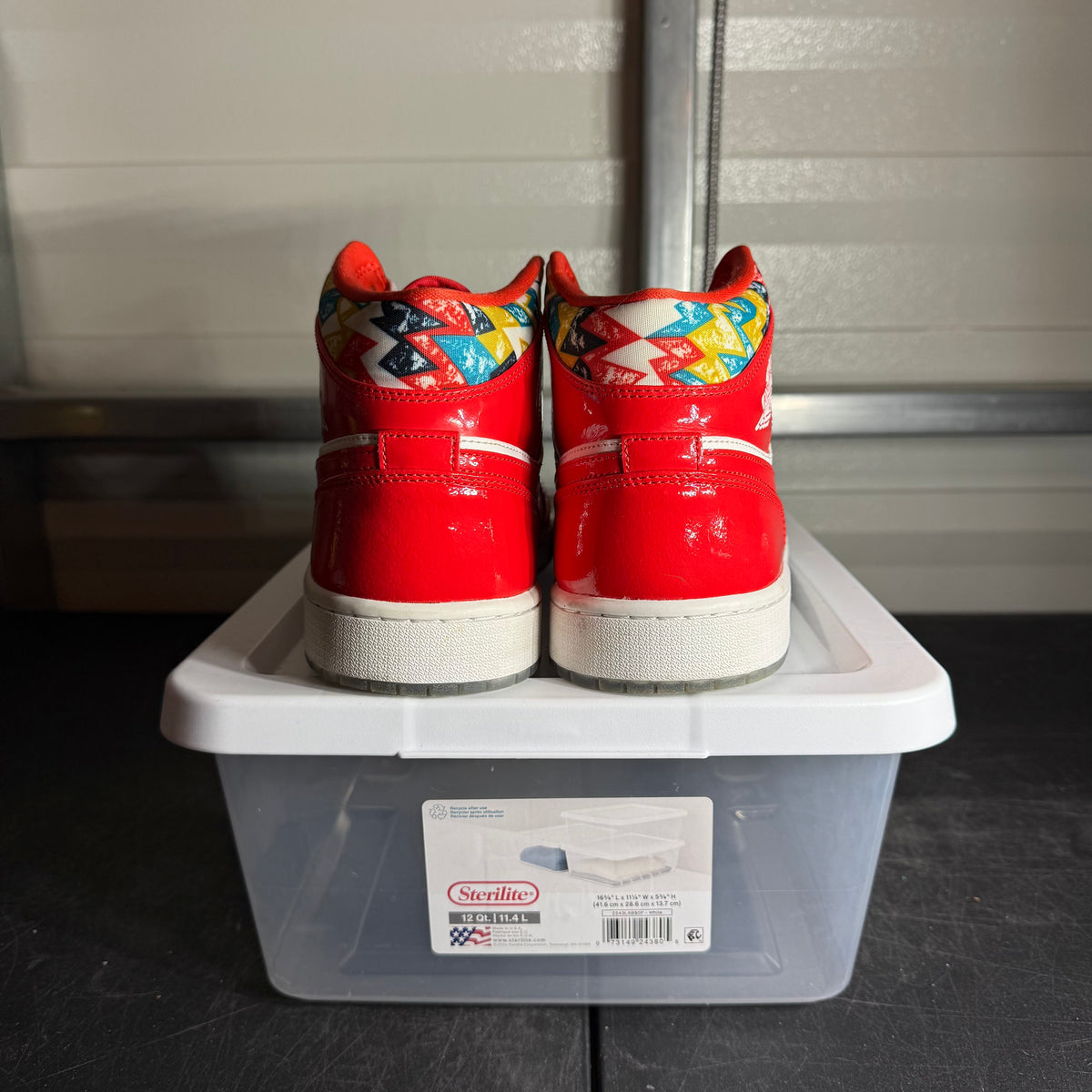 Size 12 - AJ 1 Mid Barcelona Sweater Red Patent nb