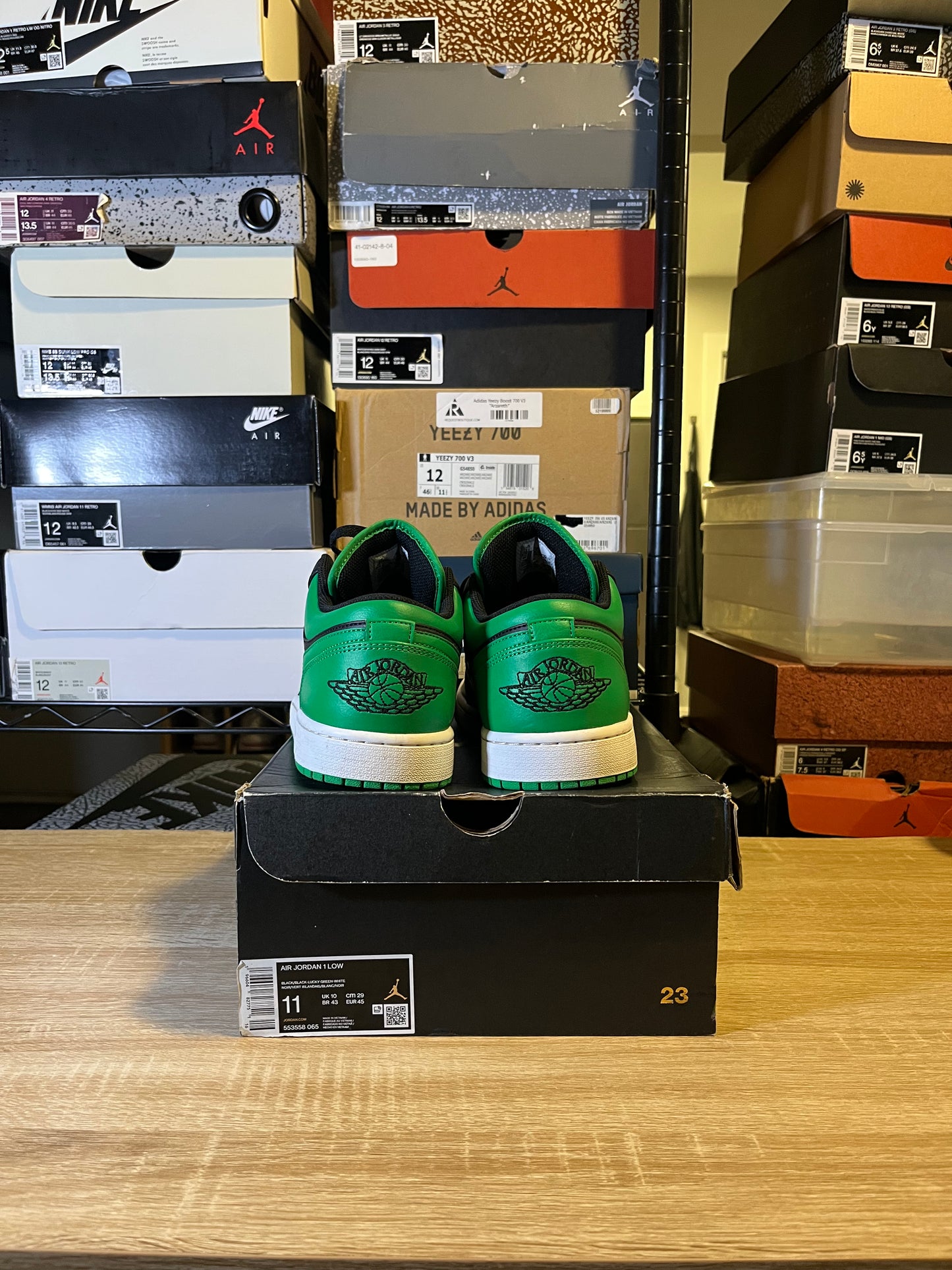 Size 11 - AJ 1 Low Black Lucky Green
