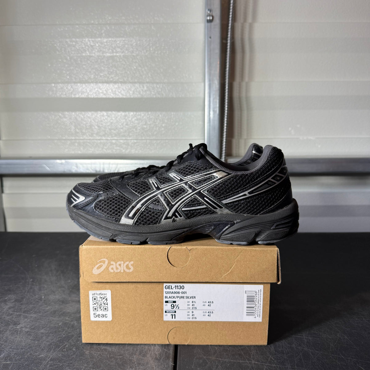 Size 9.5 - ASICS 1130 Black Pure Silver