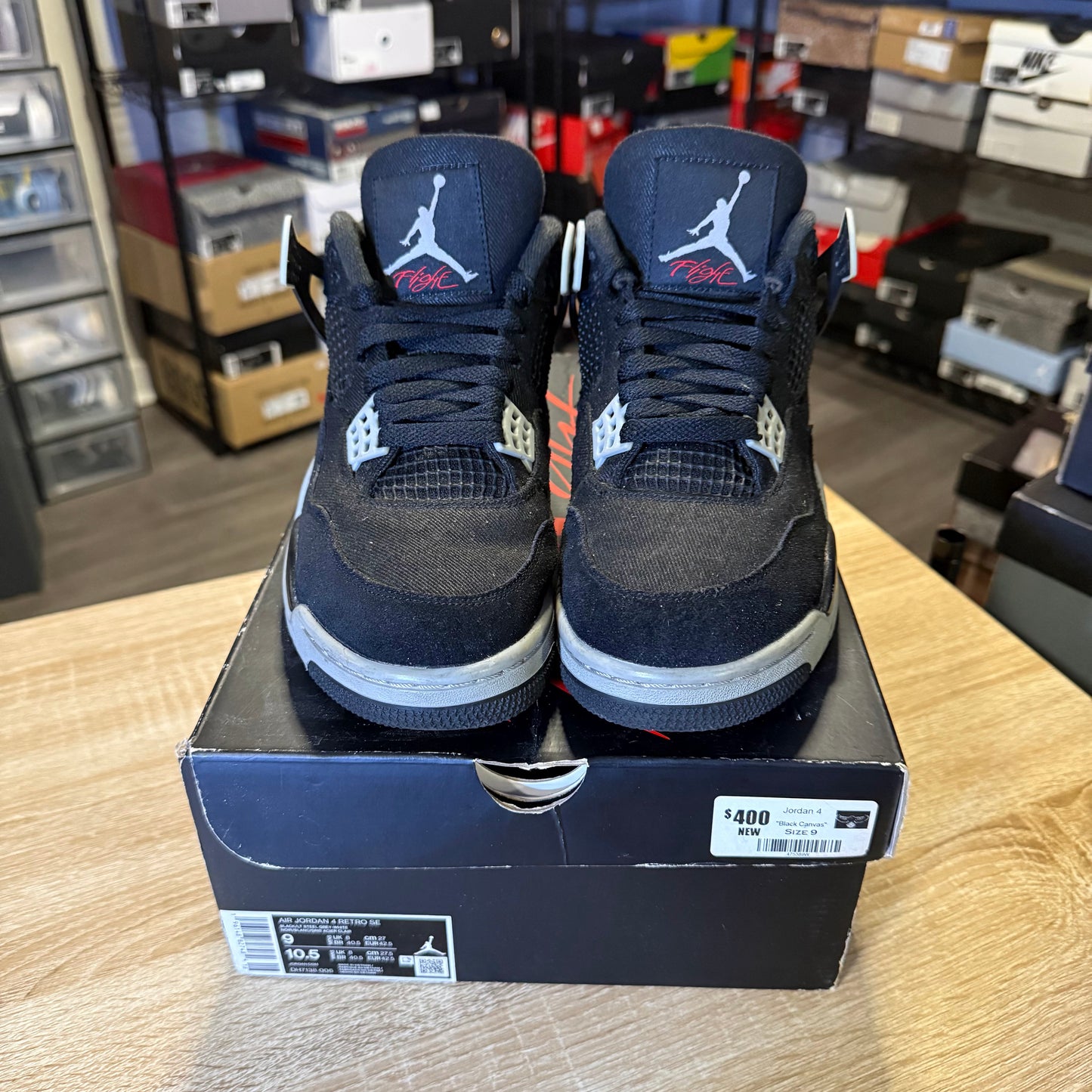 Size 9 - AJ 4 Black Canvas
