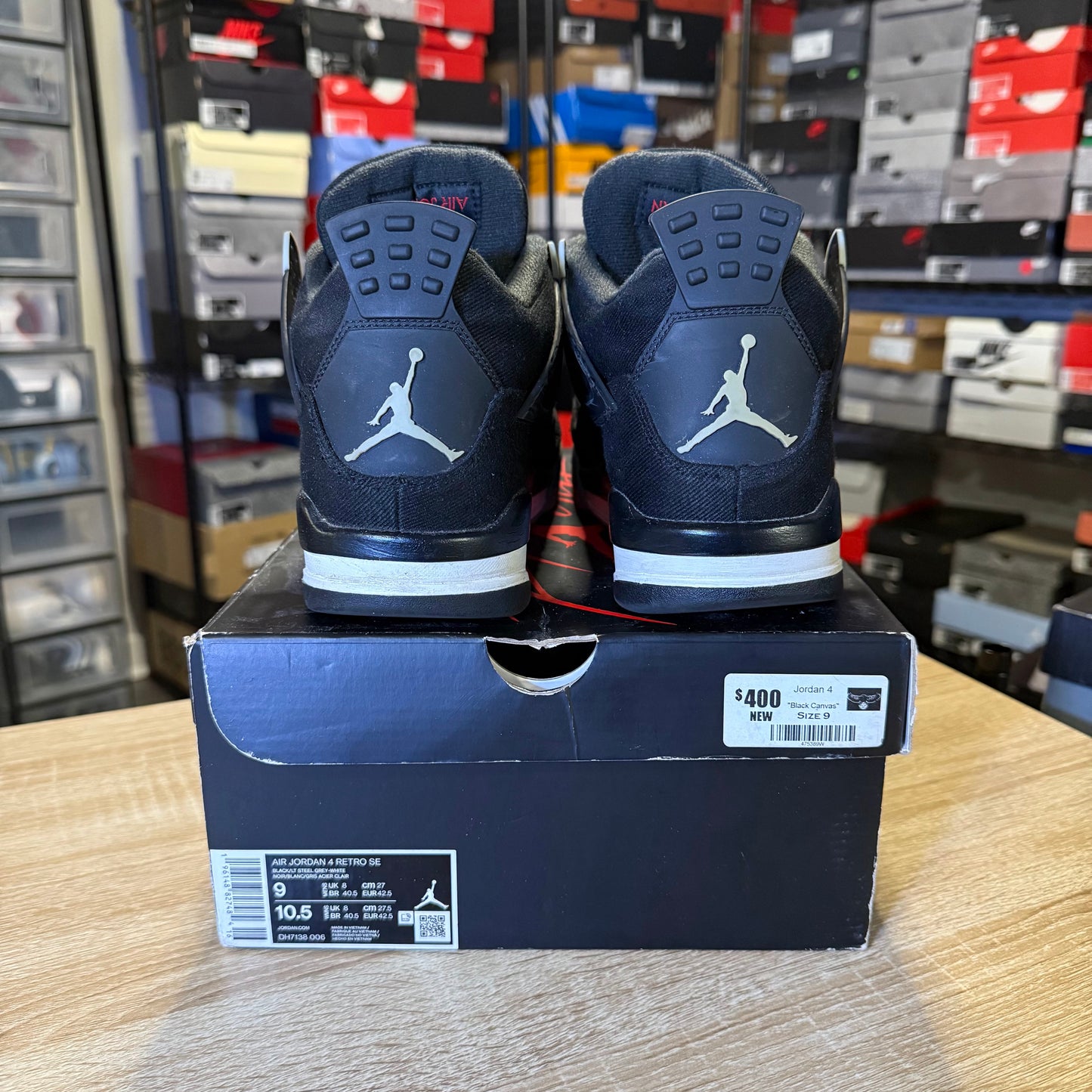 Size 9 - AJ 4 Black Canvas
