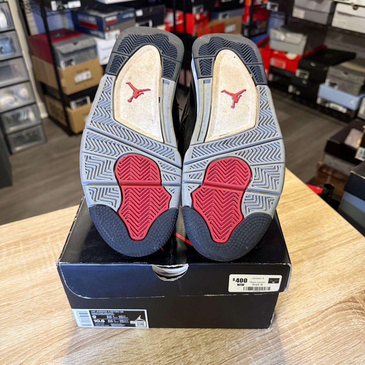 Size 9 - AJ 4 Black Canvas