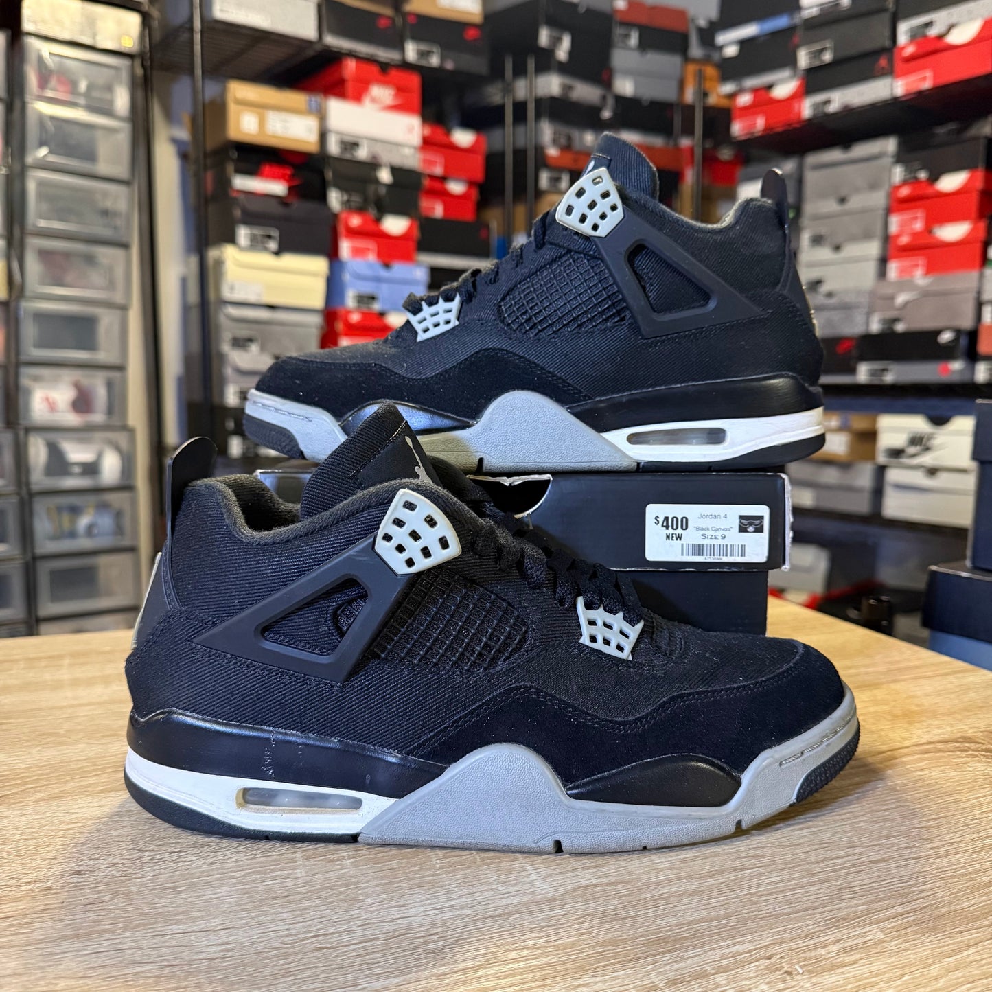 Size 9 - AJ 4 Black Canvas