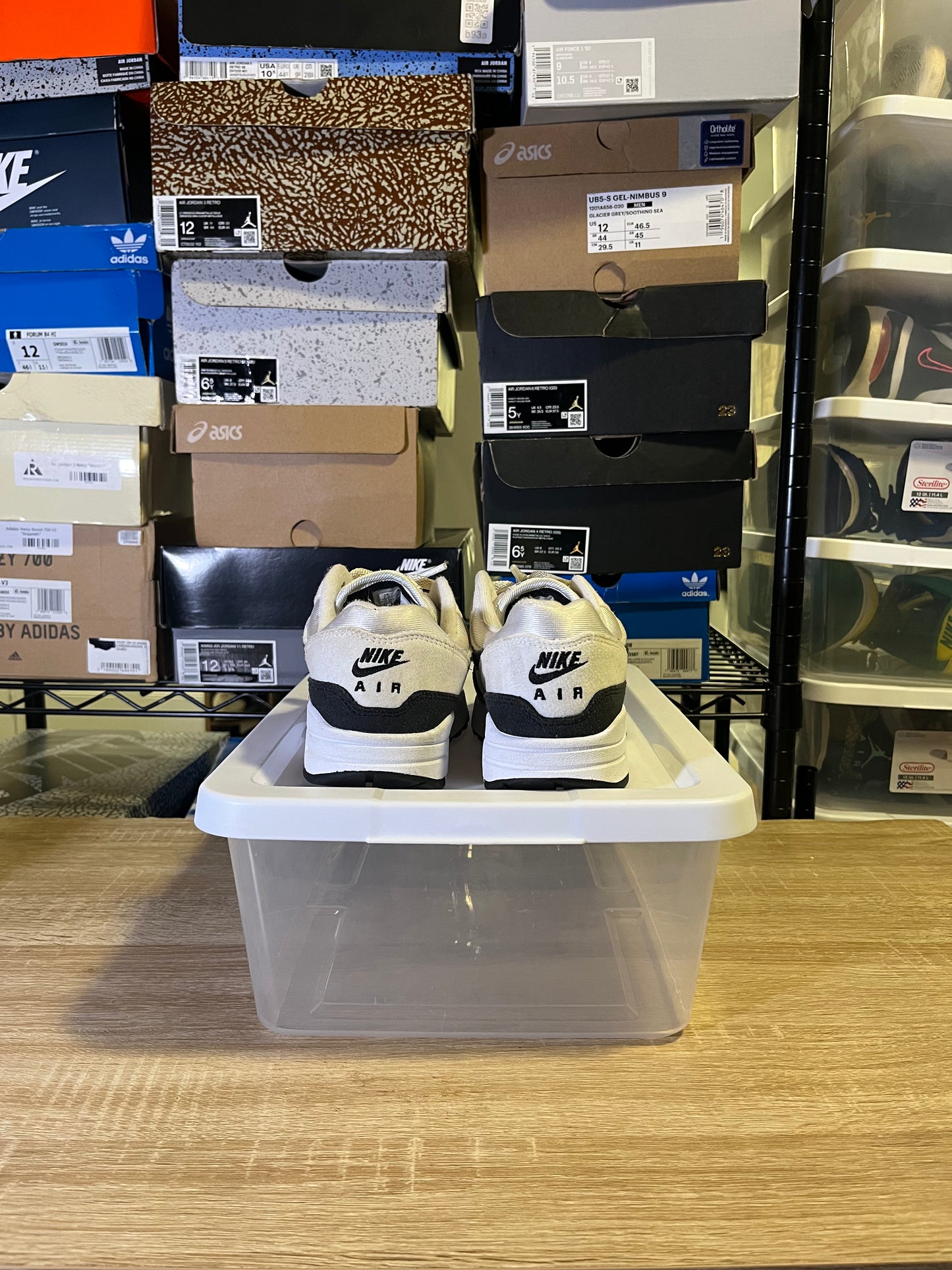 Size 7.5 - Air Max 1 Essential White Pure Platinum Black