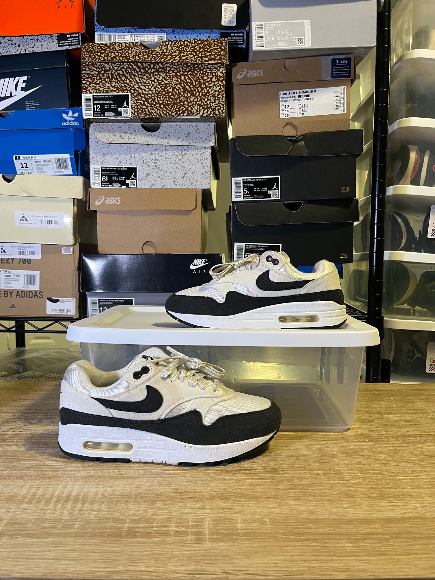 Size 7.5 - Air Max 1 Essential White Pure Platinum Black