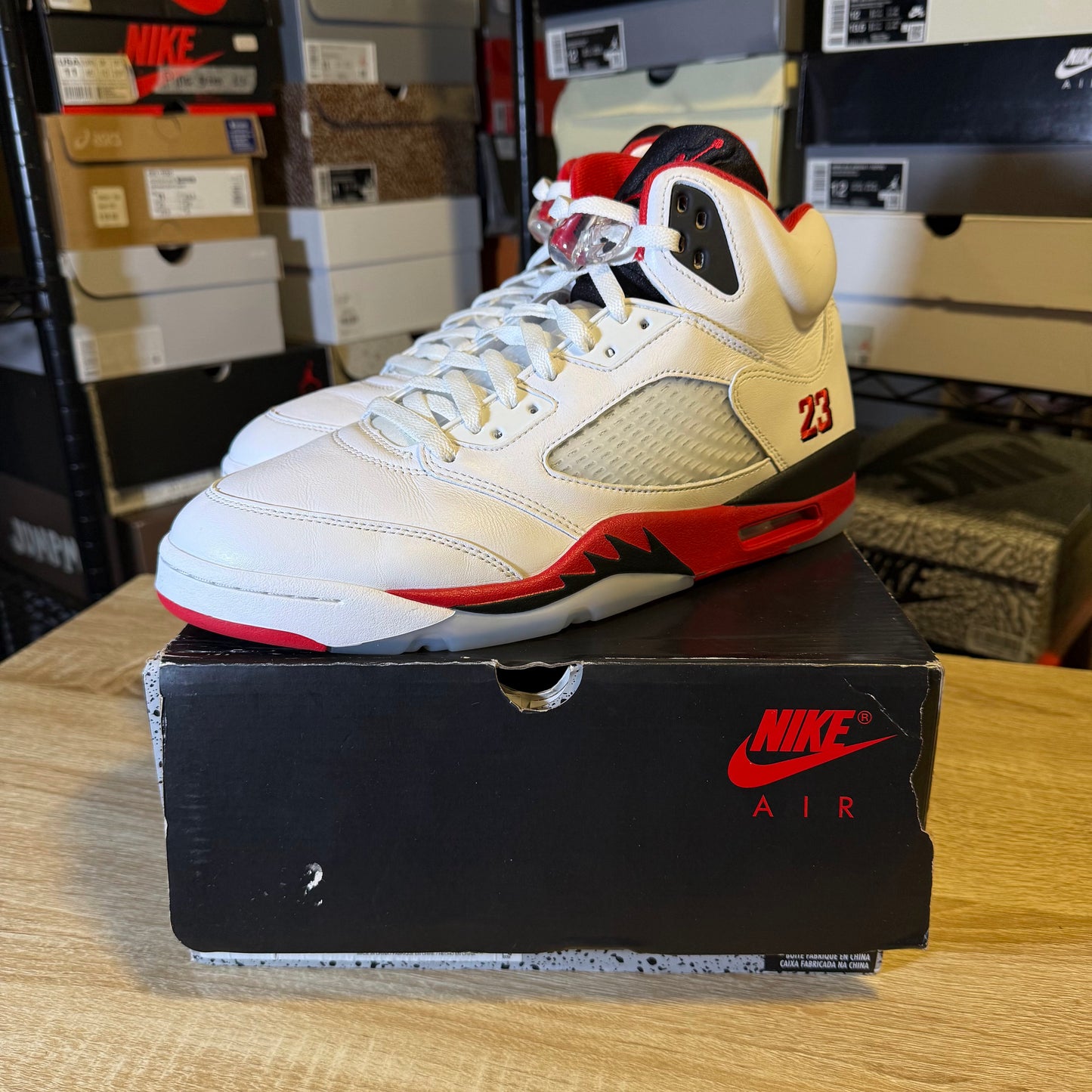 Size 12 - AJ 5 Fire Red Black Tongue