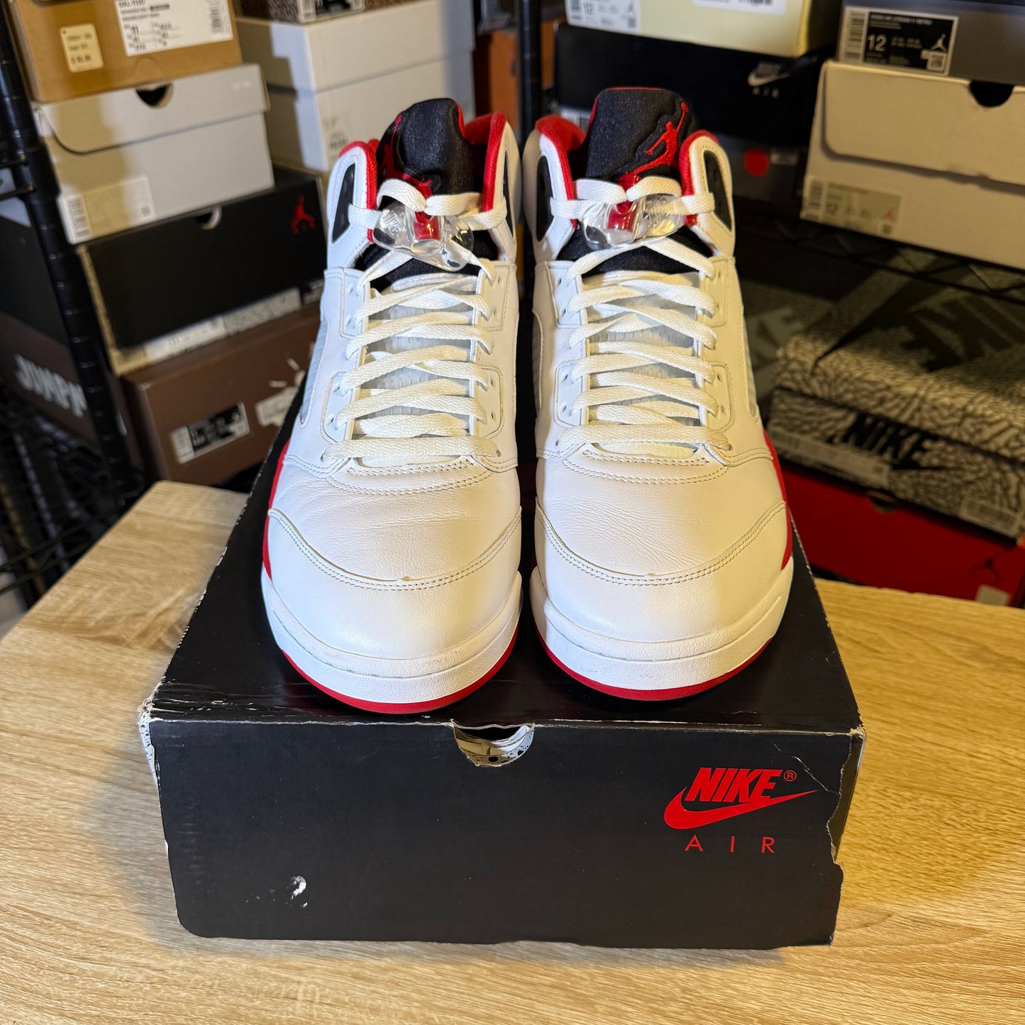 Size 12 - AJ 5 Fire Red Black Tongue