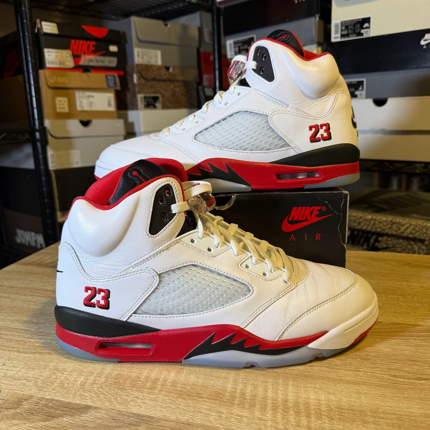 Size 12 - AJ 5 Fire Red Black Tongue