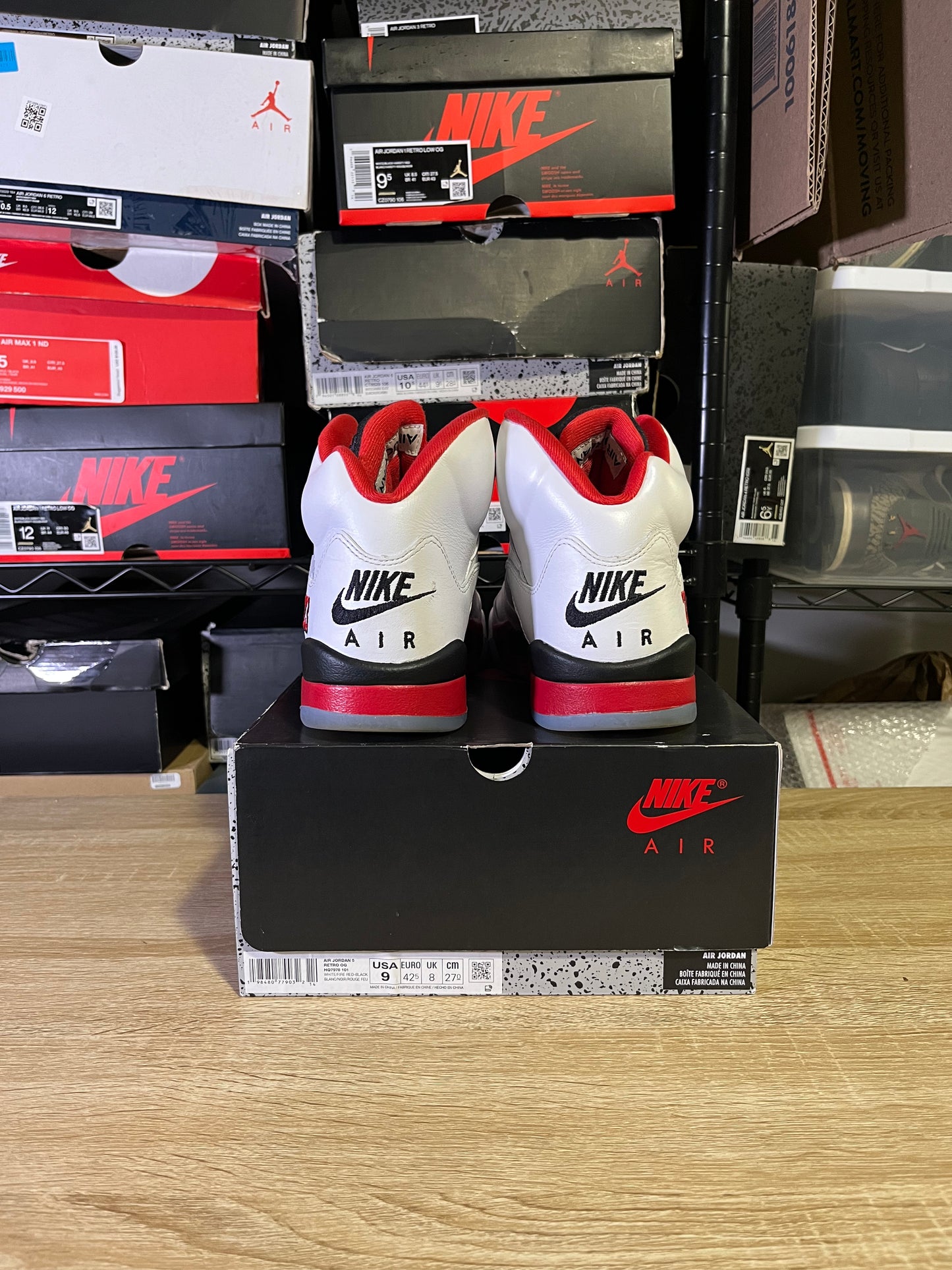 Size 9 – AJ 5 Fire Red Black Tongue