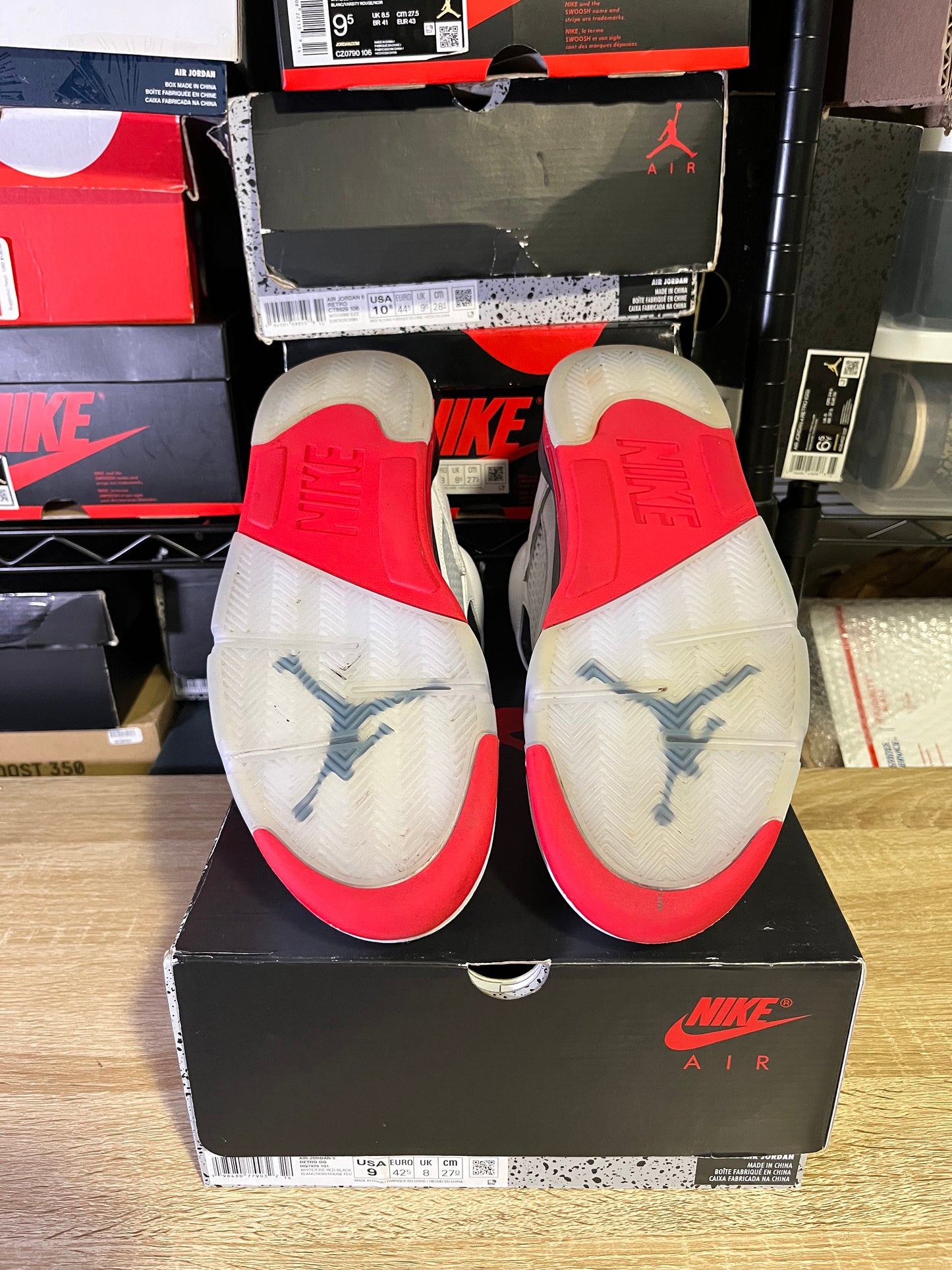 Size 9 – AJ 5 Fire Red Black Tongue