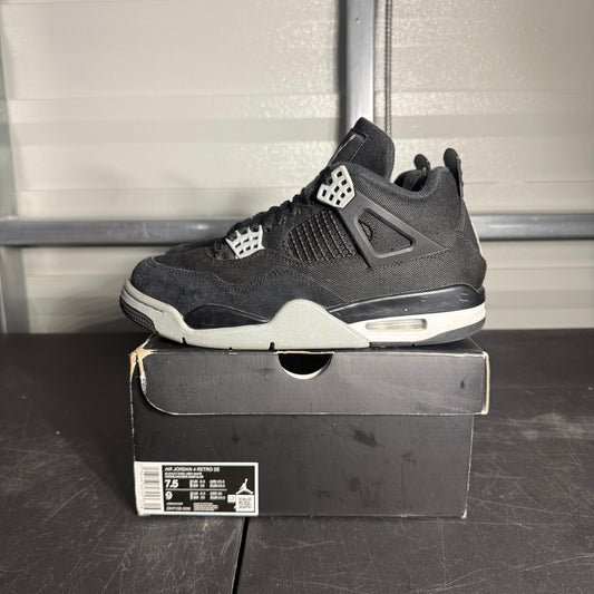 Size 7.5 - AJ 4 Black Canvas